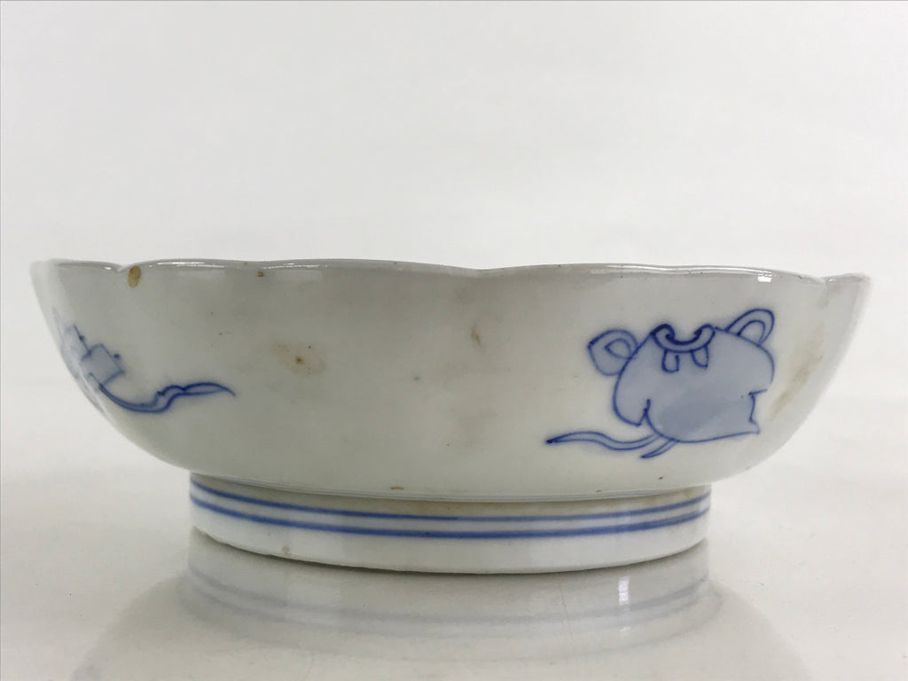 Antique Japanese Koimari Bowl Blue Sometsuke Floral Pattern Shishi Lion PY325