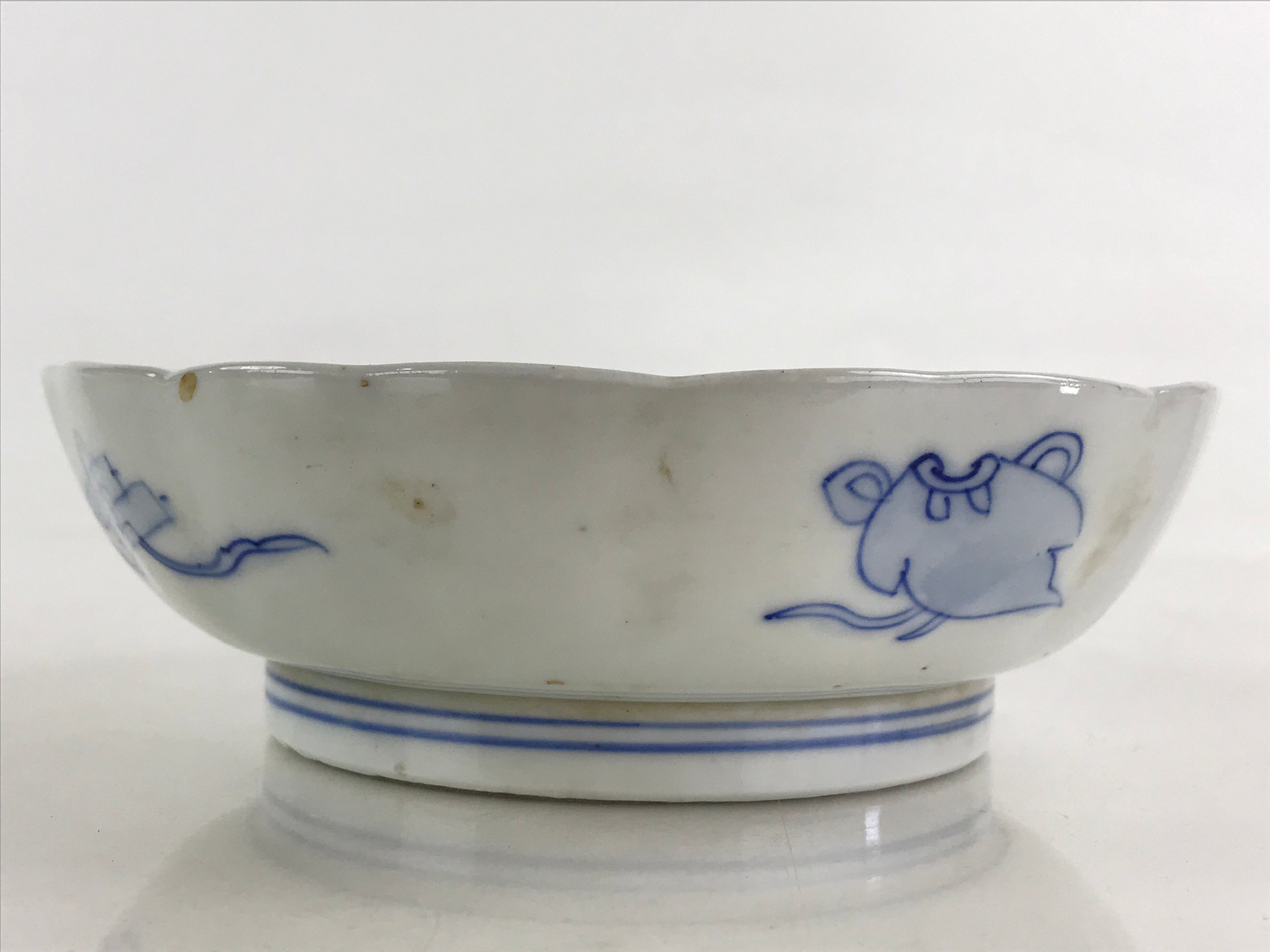 Antique Japanese Koimari Bowl Blue Sometsuke Floral Pattern Shishi Lion PY325