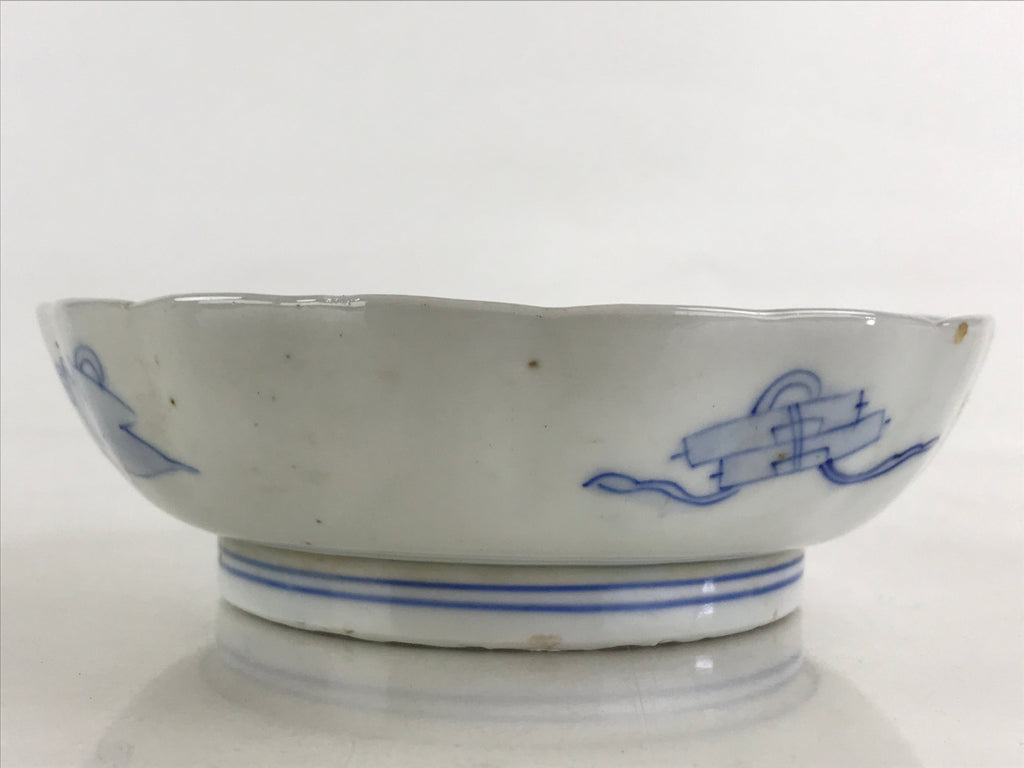 Antique Japanese Koimari Bowl Blue Sometsuke Floral Pattern Shishi Lion PY325