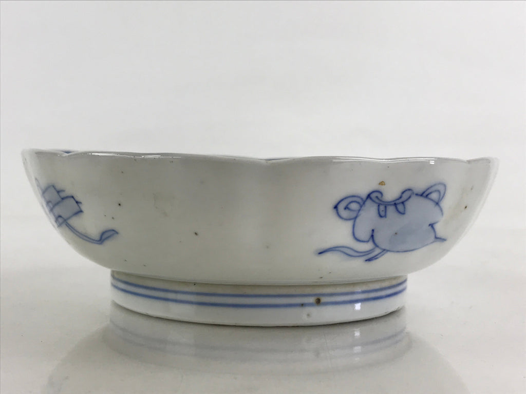 Antique Japanese Koimari Bowl Blue Sometsuke Floral Pattern Shishi Lion PY325