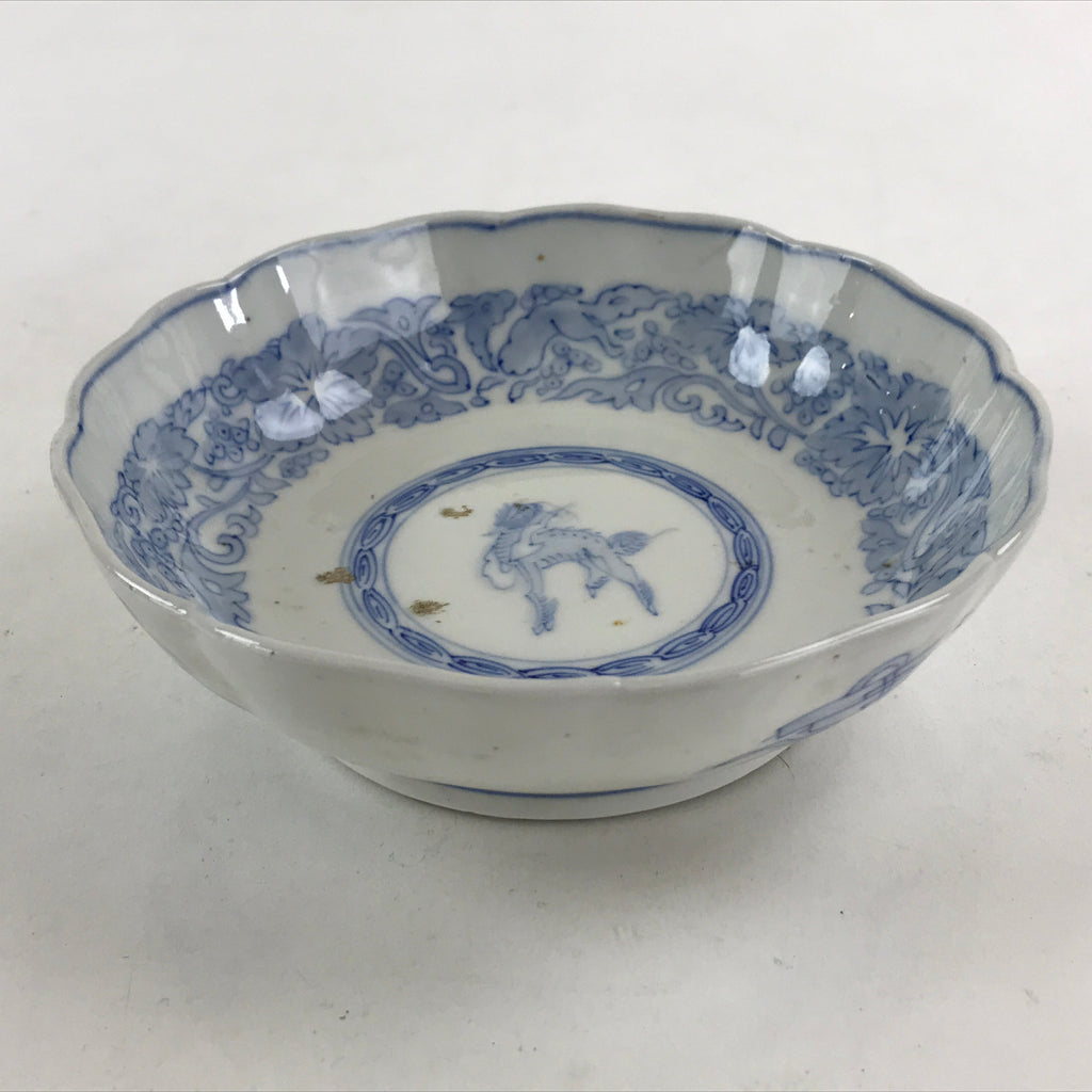 Antique Japanese Koimari Bowl Blue Sometsuke Floral Pattern Shishi Lion PY325