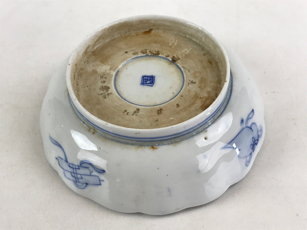 Antique Japanese Koimari Bowl Blue Sometsuke Floral Pattern Shishi Lion PY326