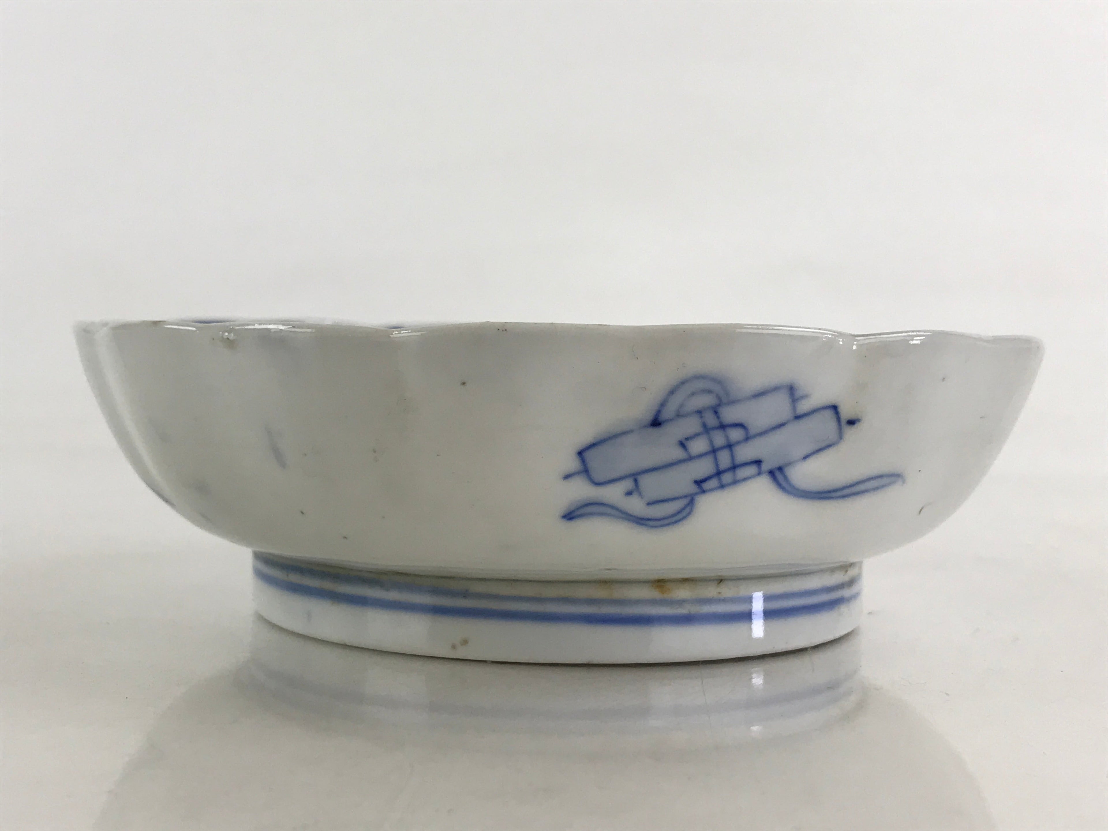 Antique Japanese Koimari Bowl Blue Sometsuke Floral Pattern Shishi Lion PY326