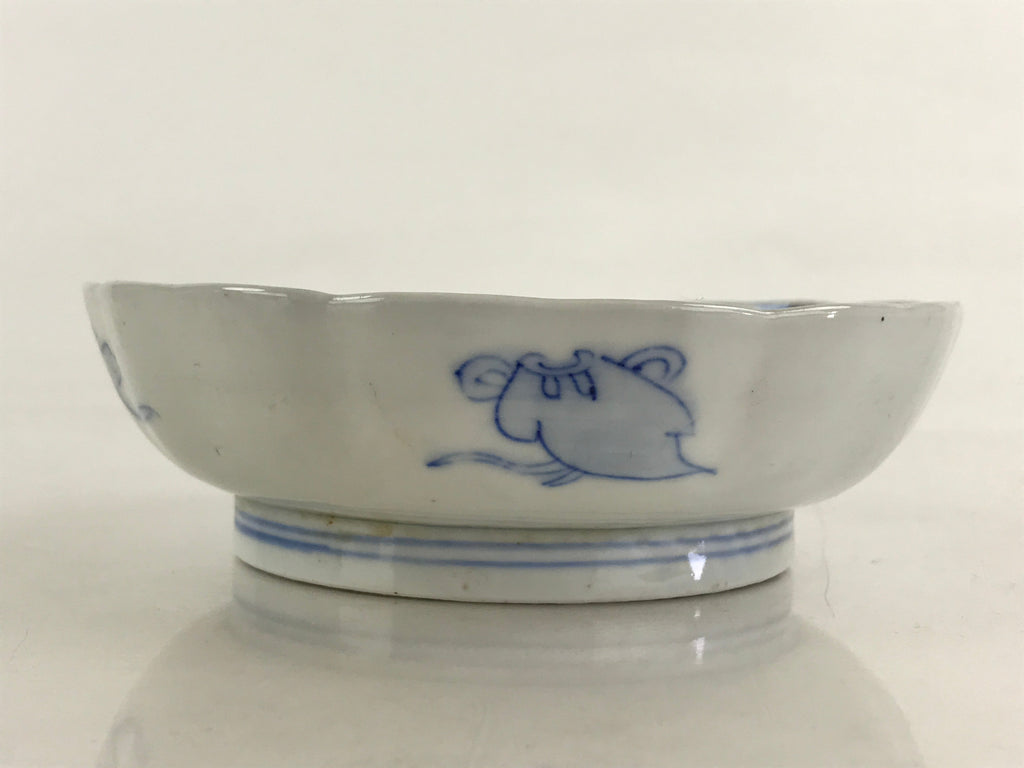 Antique Japanese Koimari Bowl Blue Sometsuke Floral Pattern Shishi Lion PY326