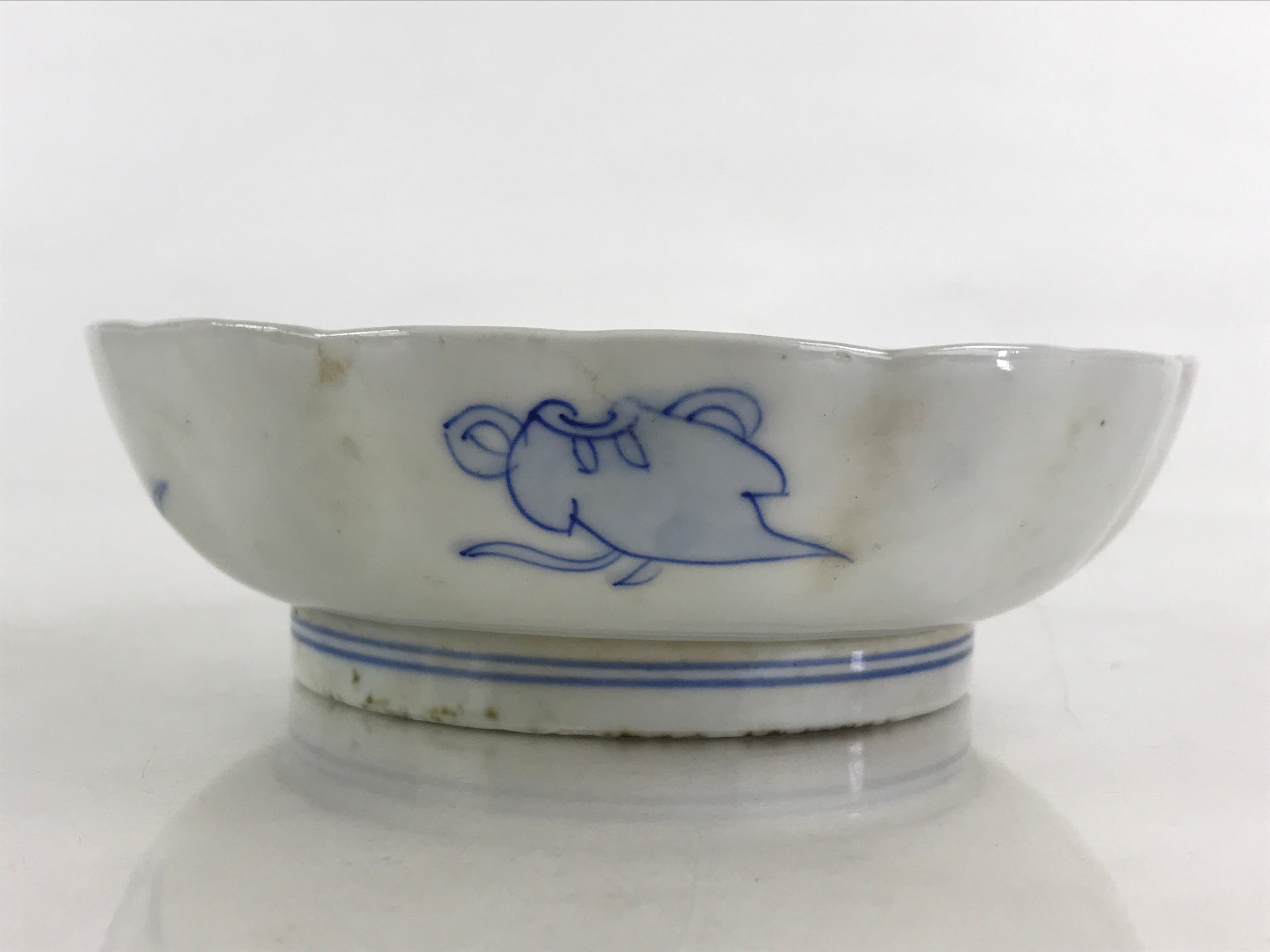 Antique Japanese Koimari Bowl Blue Sometsuke Floral Pattern Shishi Lion PY327