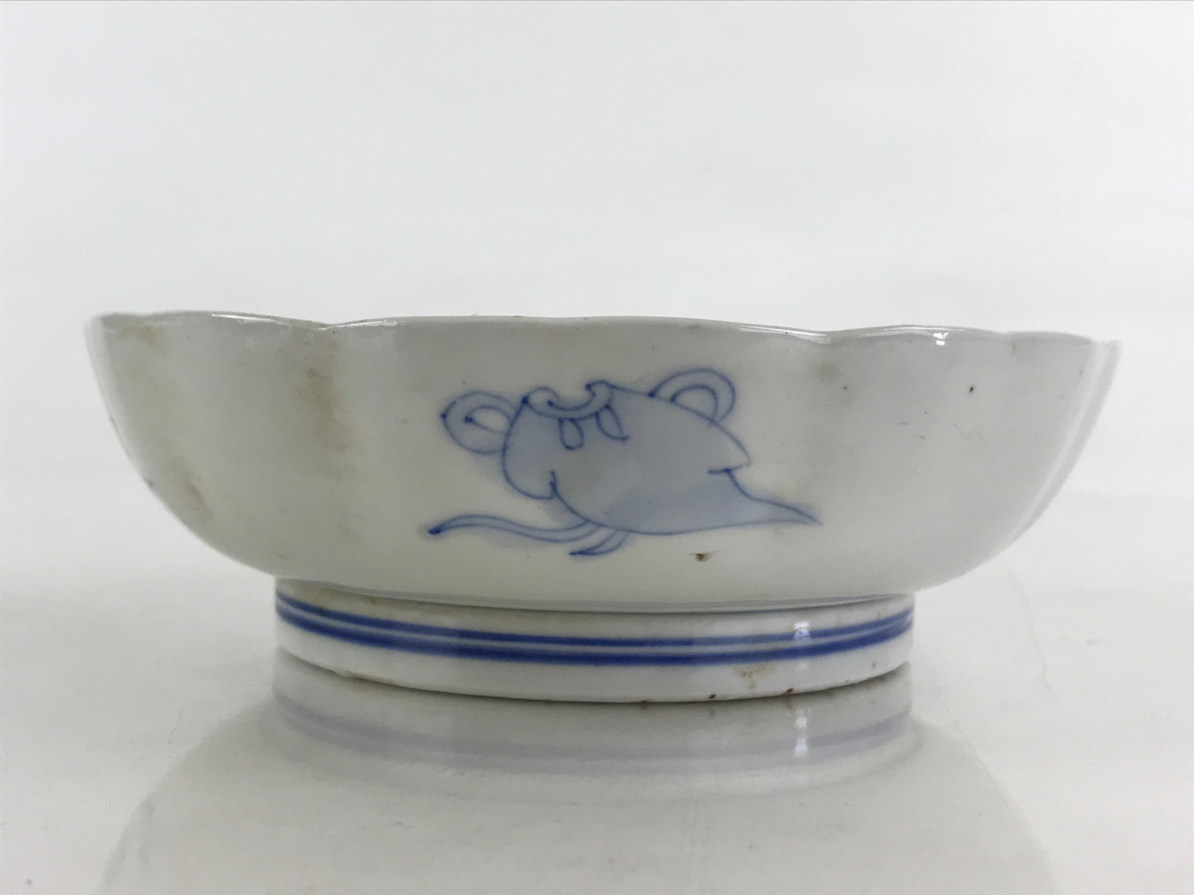 Antique Japanese Koimari Bowl Blue Sometsuke Floral Pattern Shishi Lion PY327