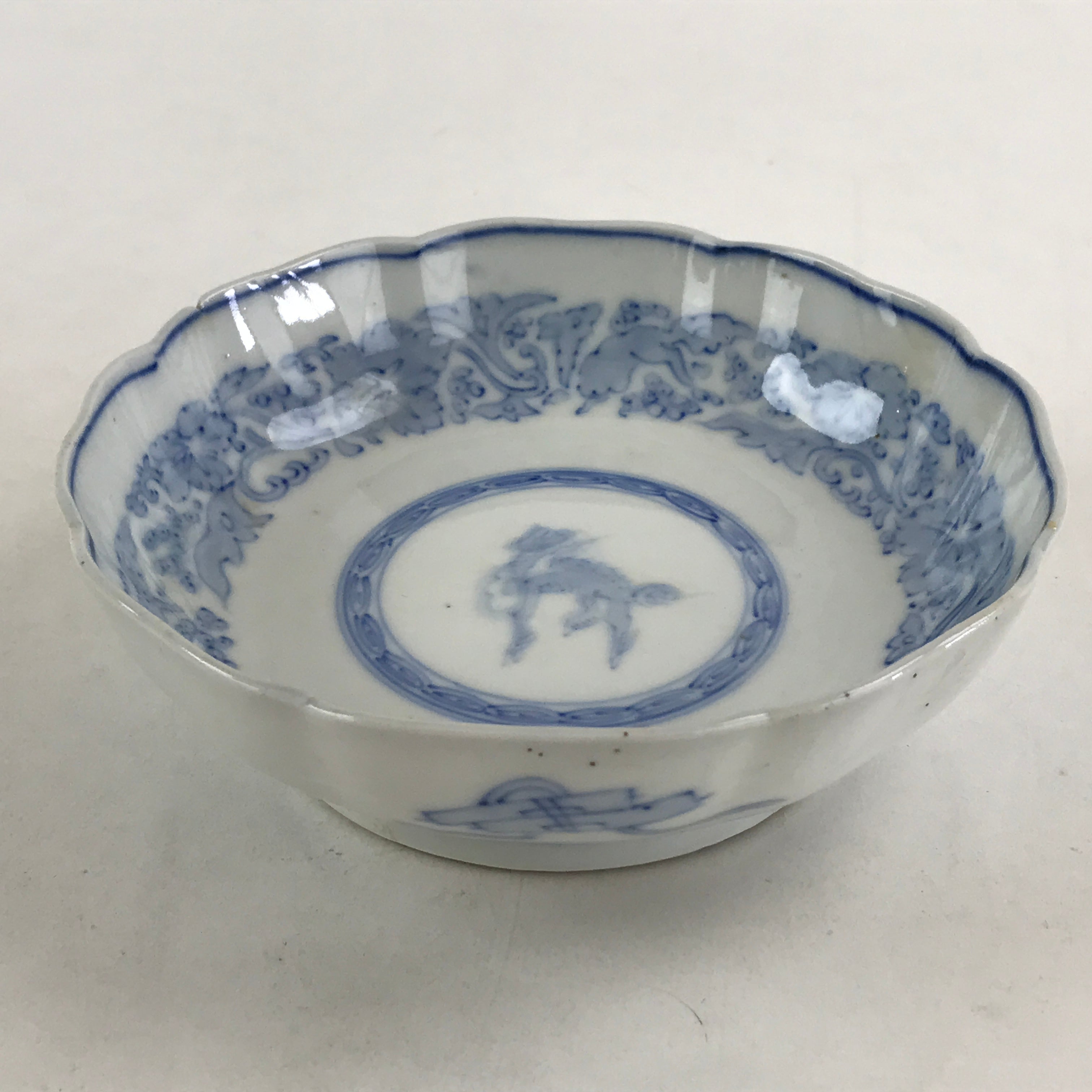 Antique Japanese Koimari Bowl Blue Sometsuke Floral Pattern Shishi Lion PY328