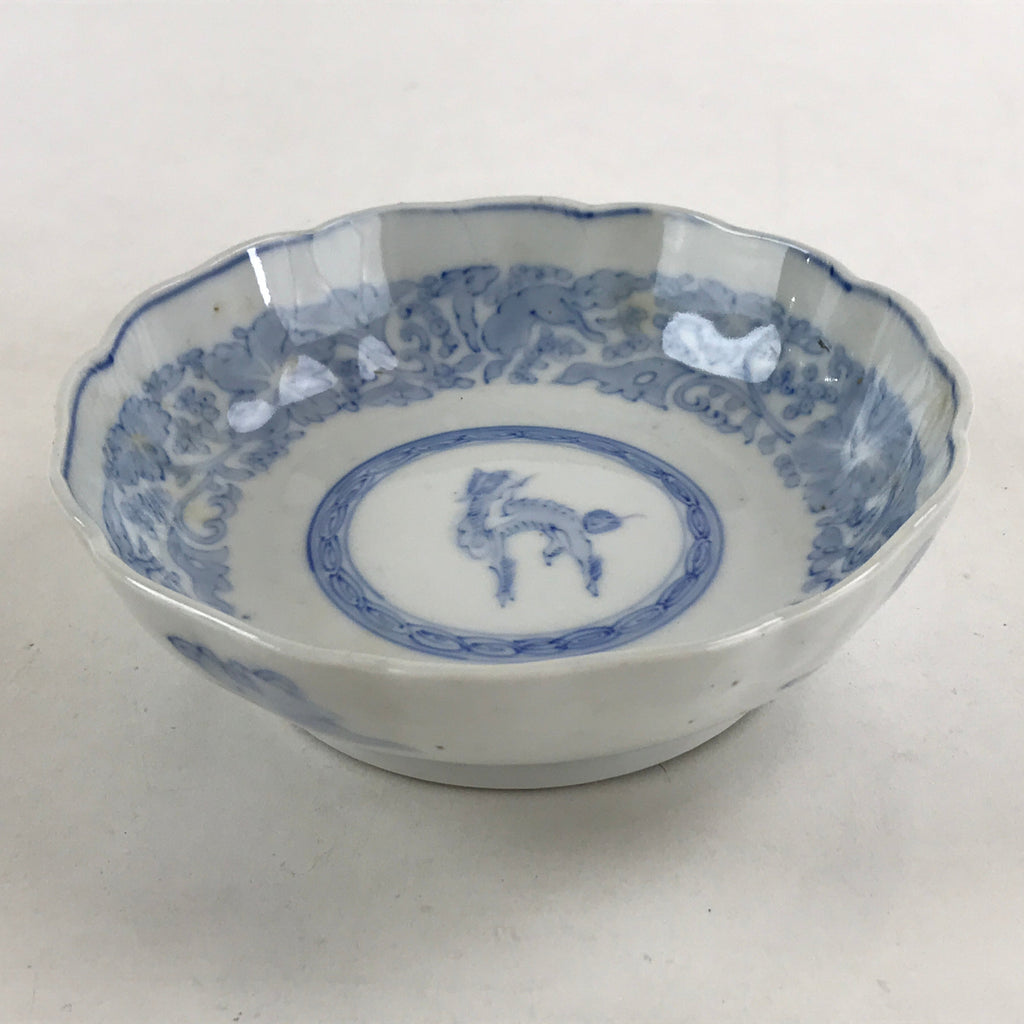 Antique Japanese Koimari Bowl Blue Sometsuke Floral Pattern Shishi Lion PY329