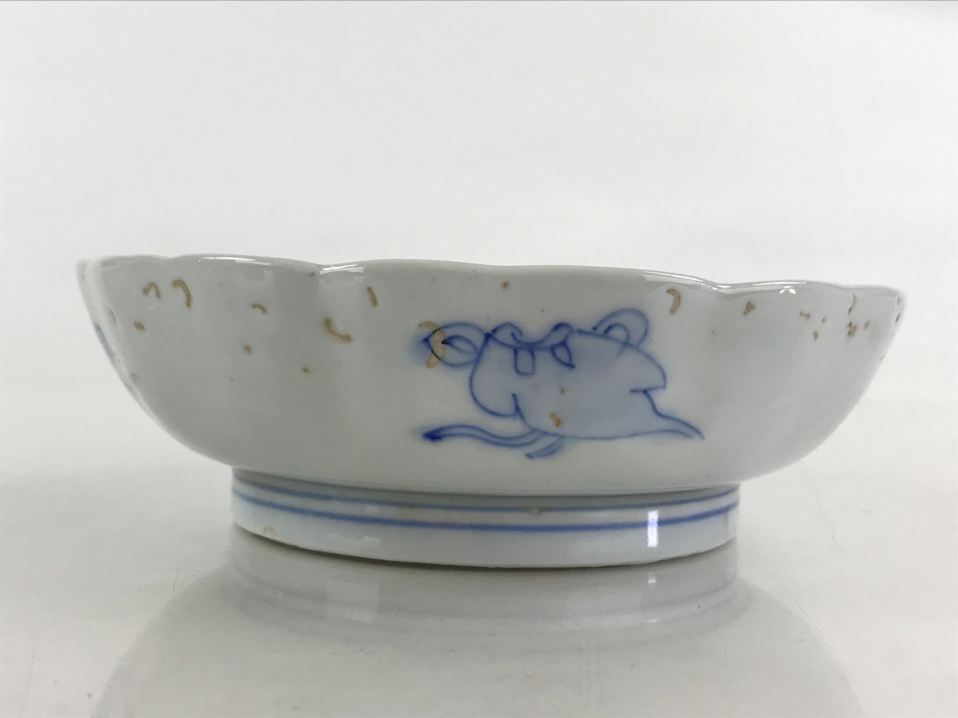 Antique Japanese Koimari Bowl Blue Sometsuke Floral Pattern Shishi Lion PY330