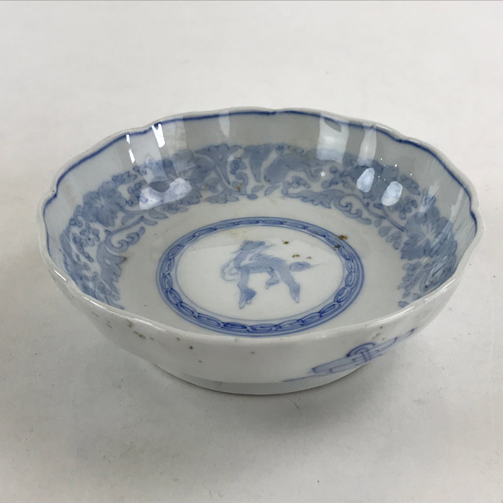 Antique Japanese Koimari Bowl Blue Sometsuke Floral Pattern Shishi Lion PY330