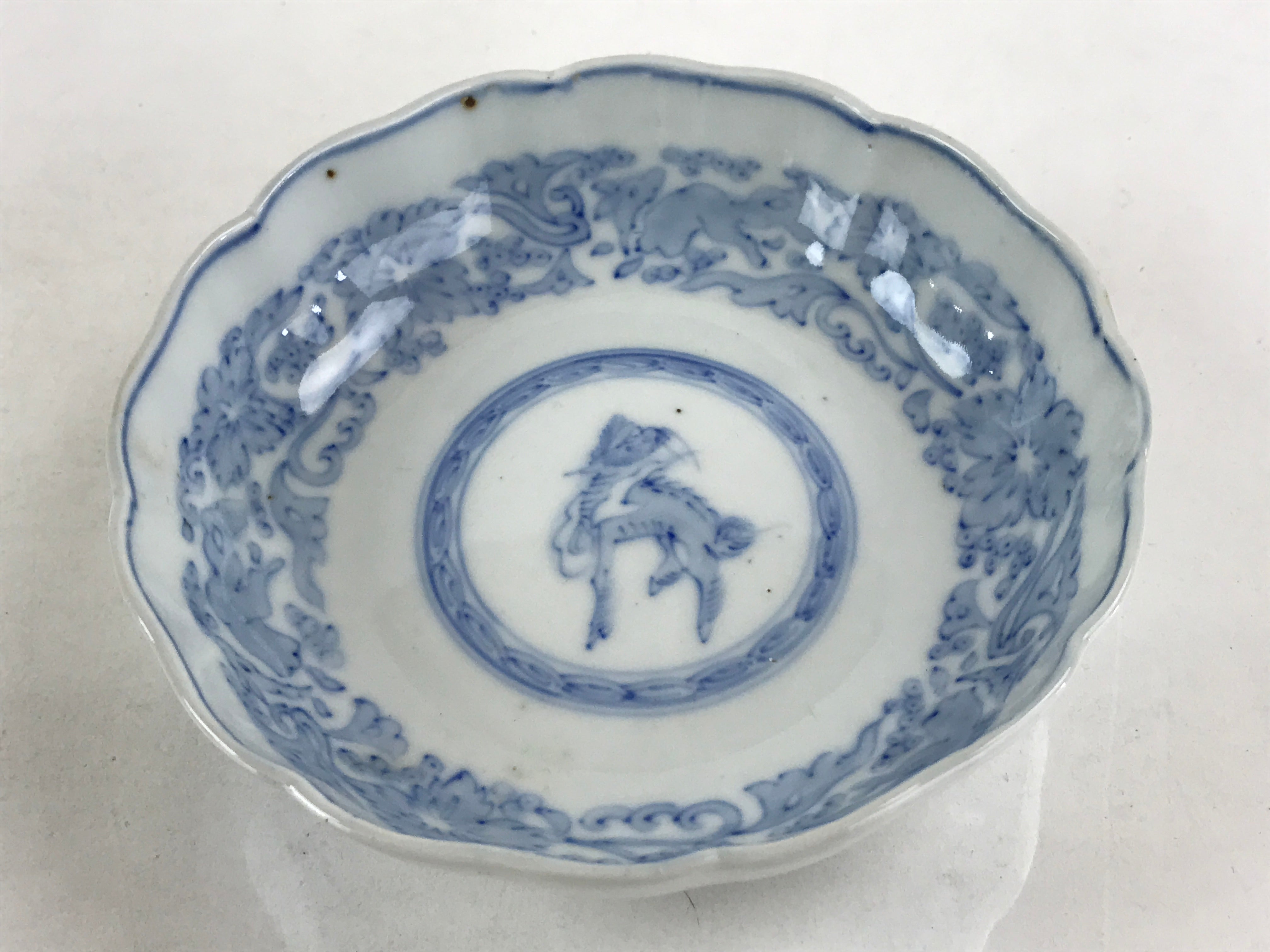 Antique Japanese Koimari Bowl Blue Sometsuke Floral Pattern Shishi Lion PY331