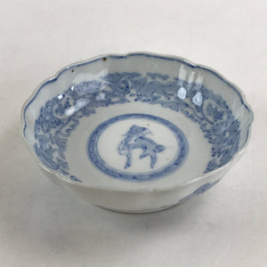 Antique Japanese Koimari Bowl Blue Sometsuke Floral Pattern Shishi Lion PY331