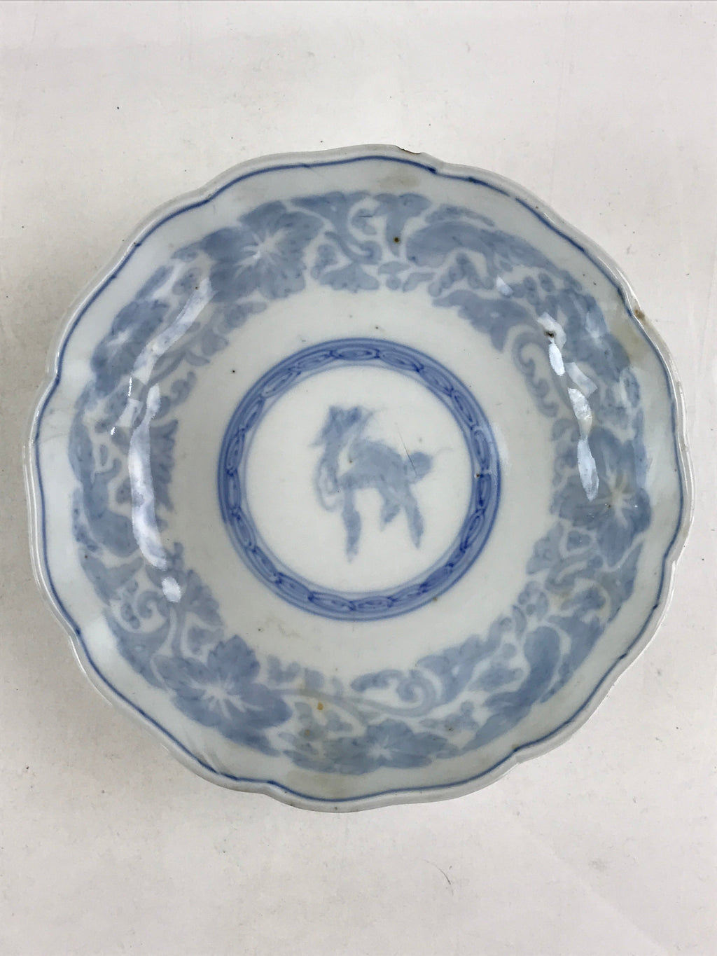 Antique Japanese Koimari Bowl Blue Sometsuke Floral Pattern Shishi Lion PY332
