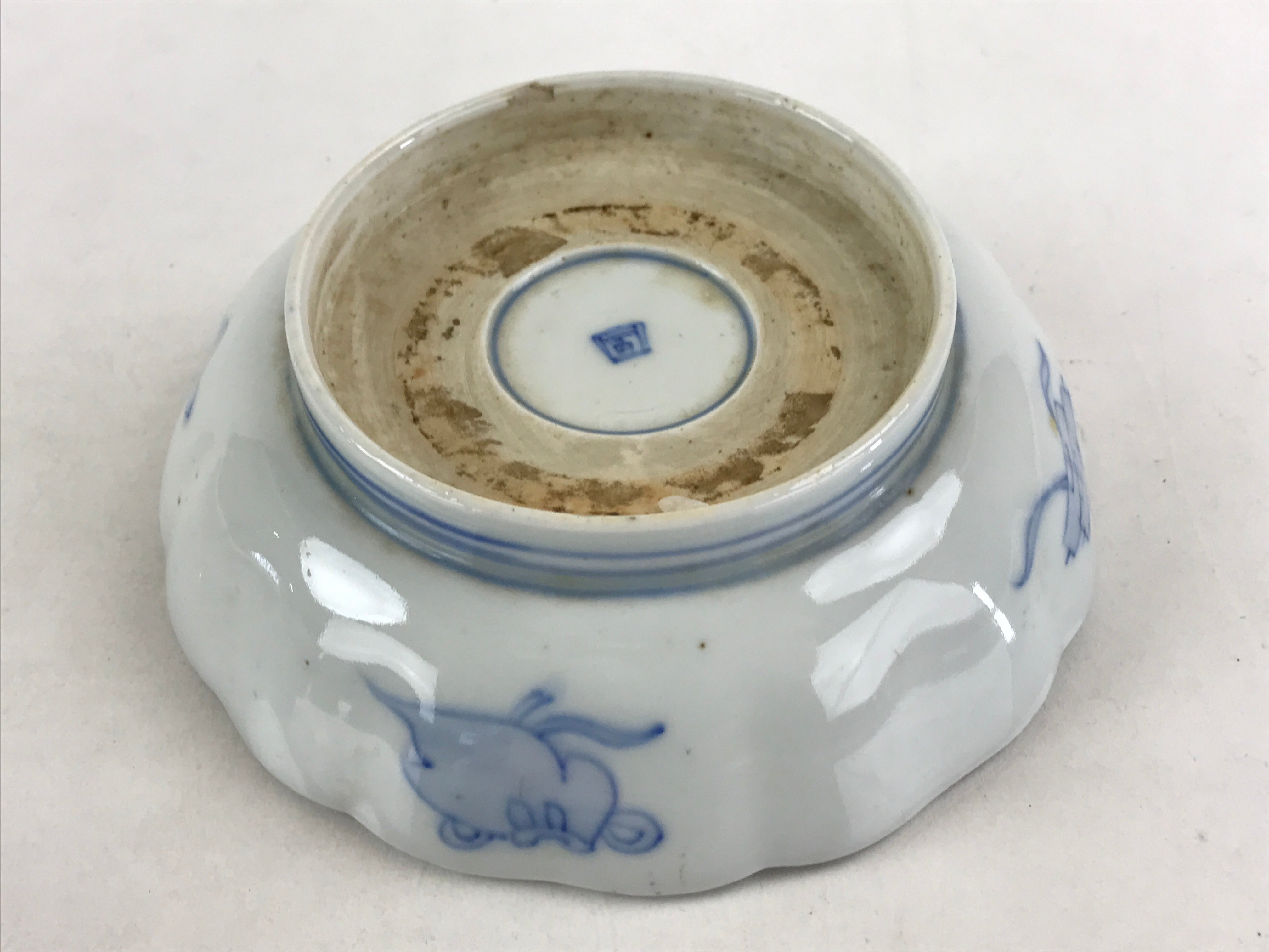 Antique Japanese Koimari Bowl Blue Sometsuke Floral Pattern Shishi Lion PY332