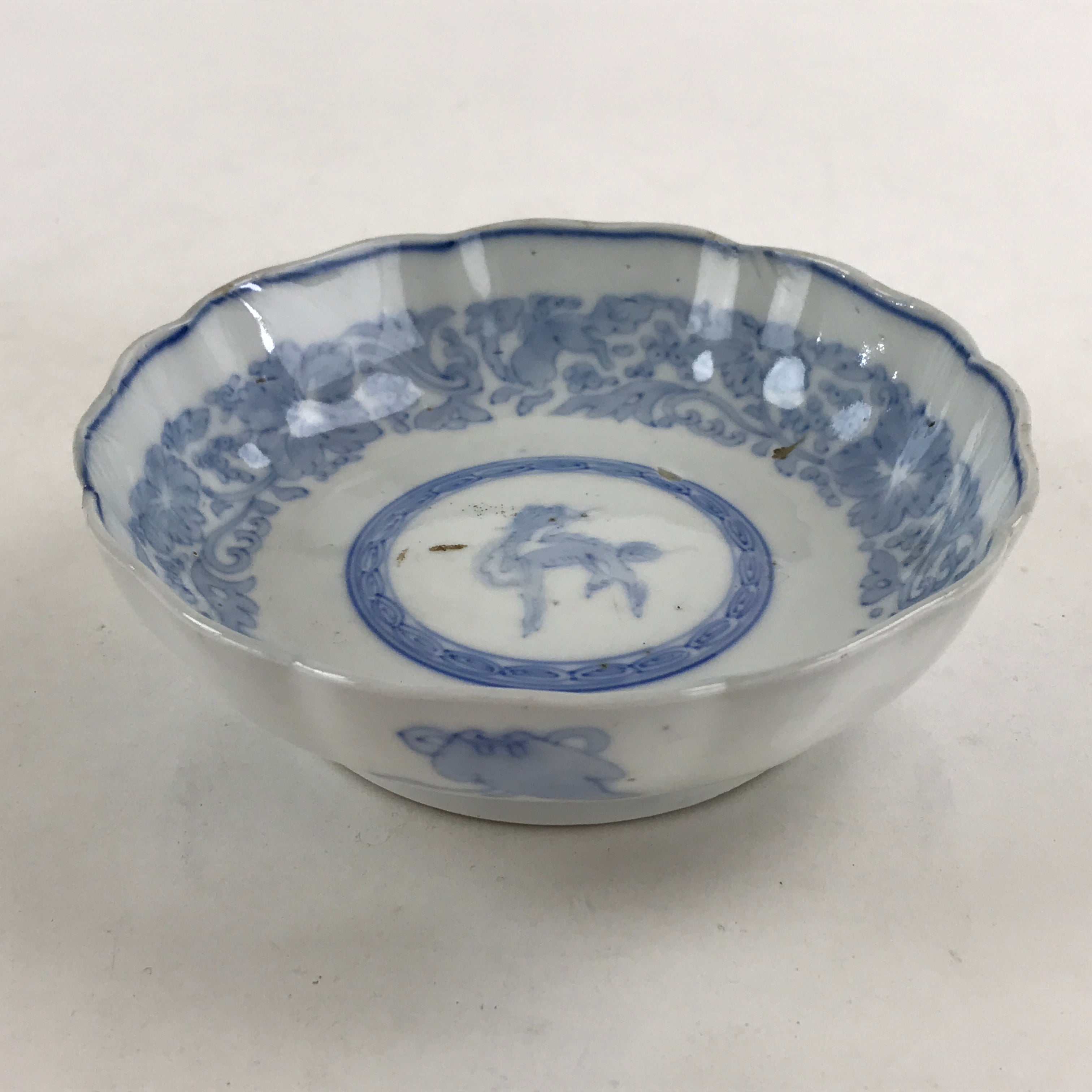 Antique Japanese Koimari Bowl Blue Sometsuke Floral Pattern Shishi Lion PY333