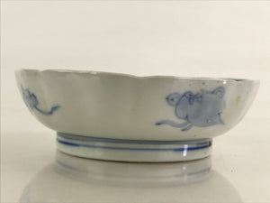 Antique Japanese Koimari Bowl Blue Sometsuke Floral Pattern Shishi Lion PY334