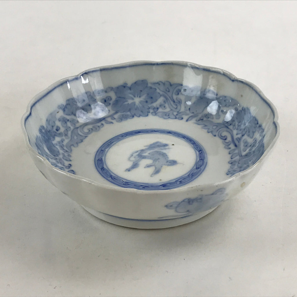 Antique Japanese Koimari Bowl Blue Sometsuke Floral Pattern Shishi Lion PY334