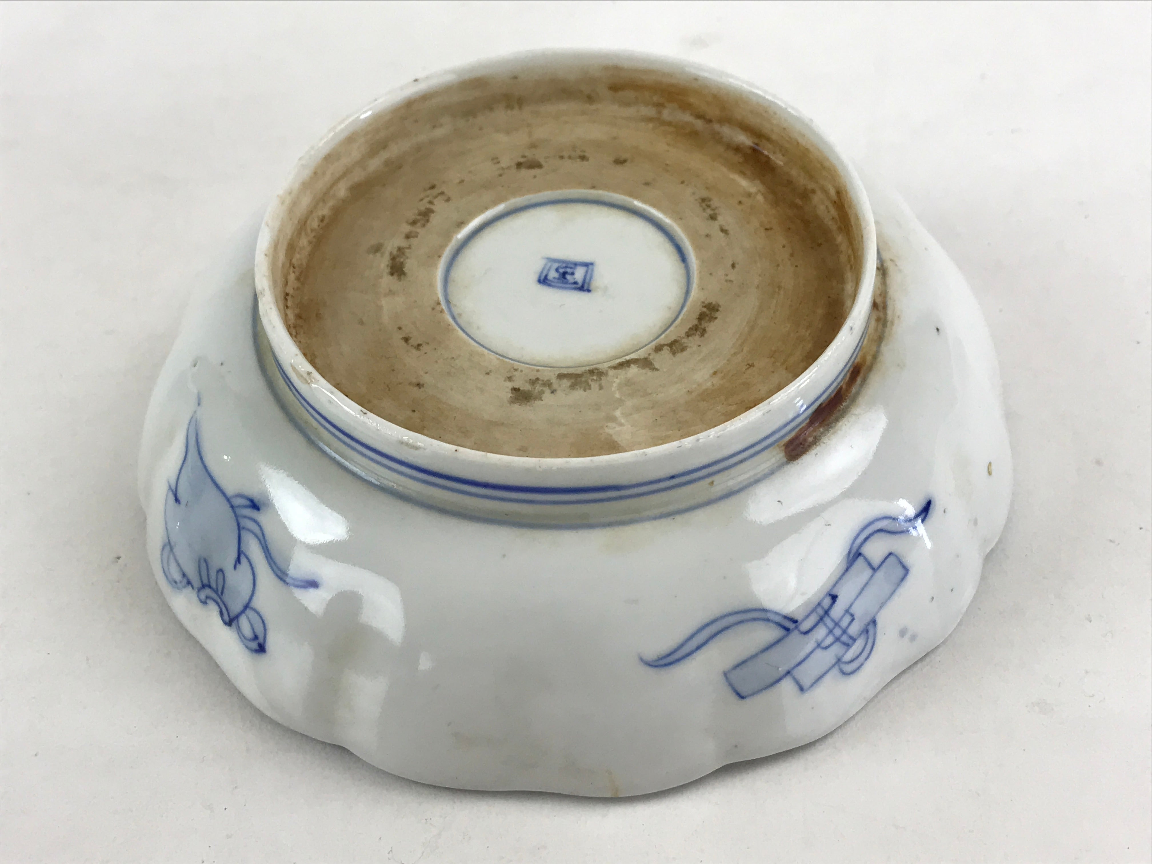 Antique Japanese Koimari Bowl Blue Sometsuke Floral Pattern Shishi Lion PY335