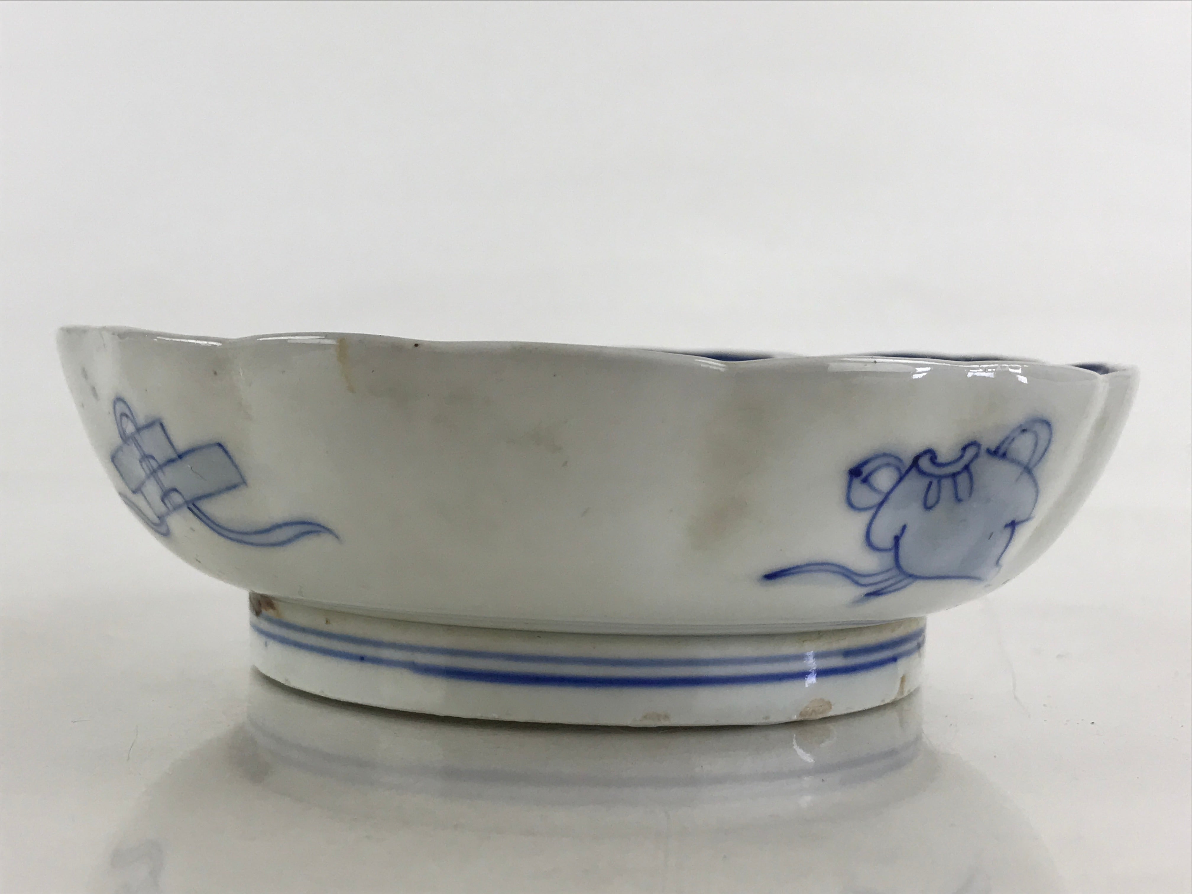 Antique Japanese Koimari Bowl Blue Sometsuke Floral Pattern Shishi Lion PY335