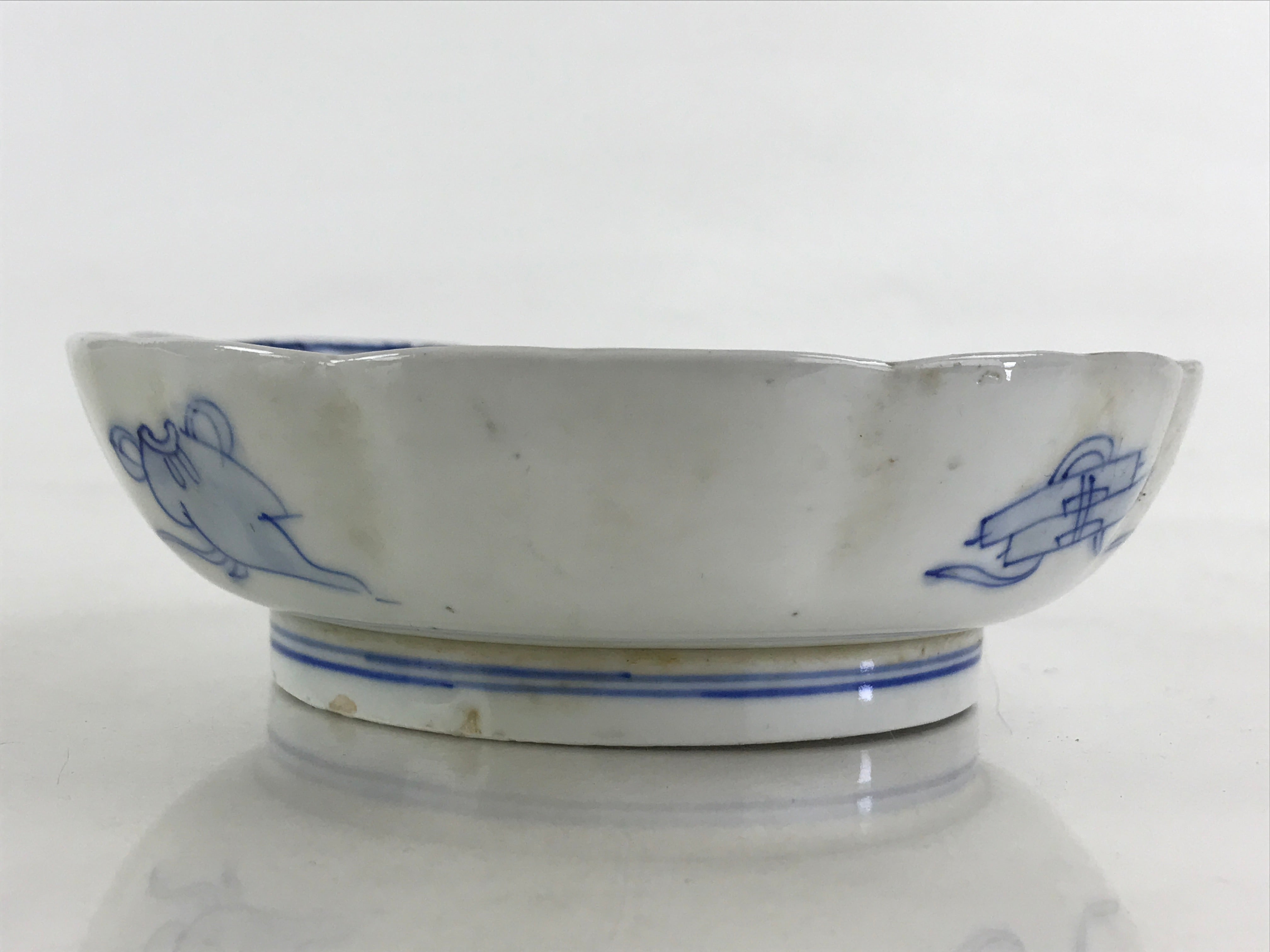 Antique Japanese Koimari Bowl Blue Sometsuke Floral Pattern Shishi Lion PY335