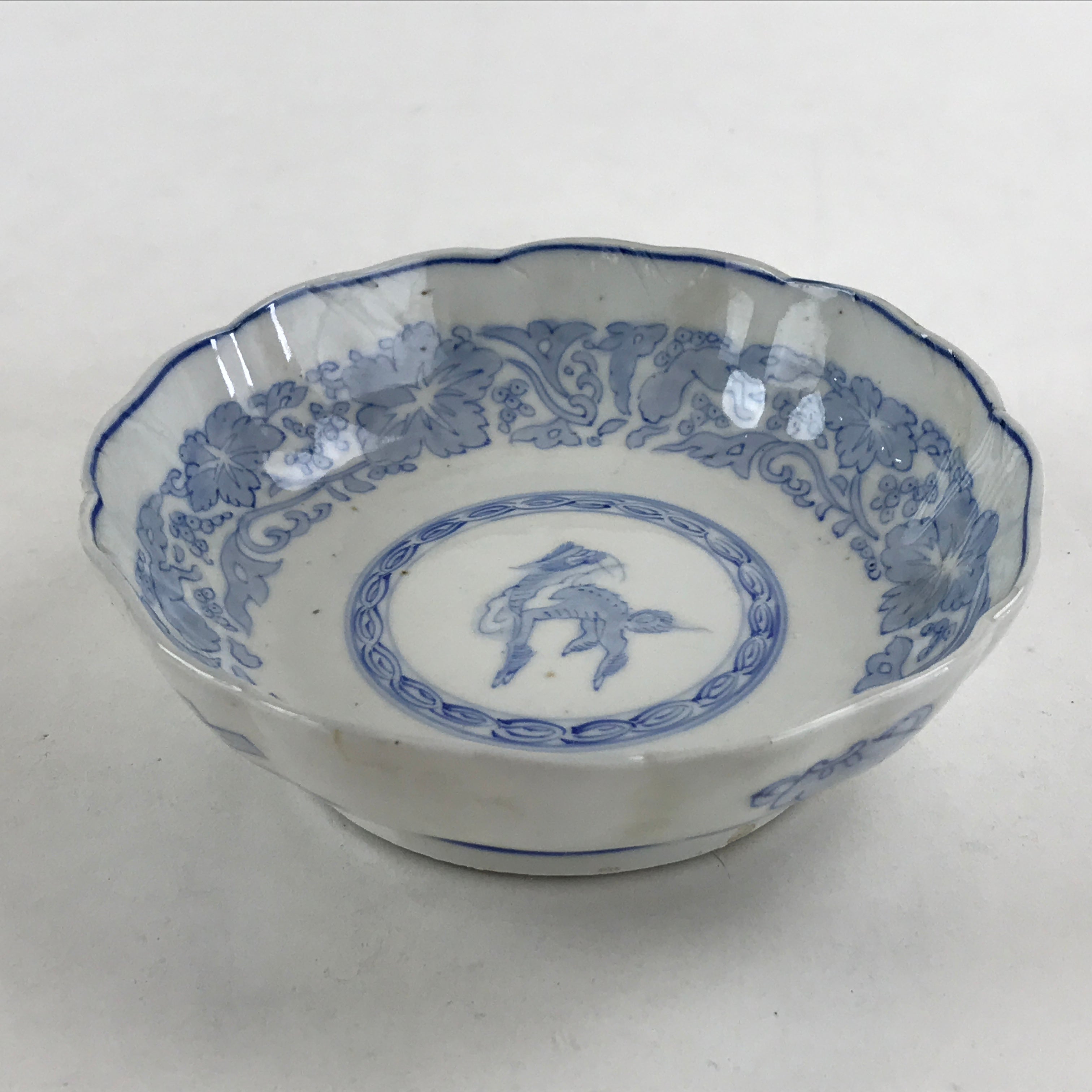 Antique Japanese Koimari Bowl Blue Sometsuke Floral Pattern Shishi Lion PY335