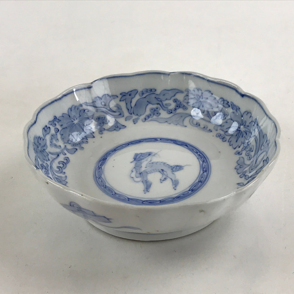 Antique Japanese Koimari Bowl Blue Sometsuke Floral Pattern Shishi Lion PY336