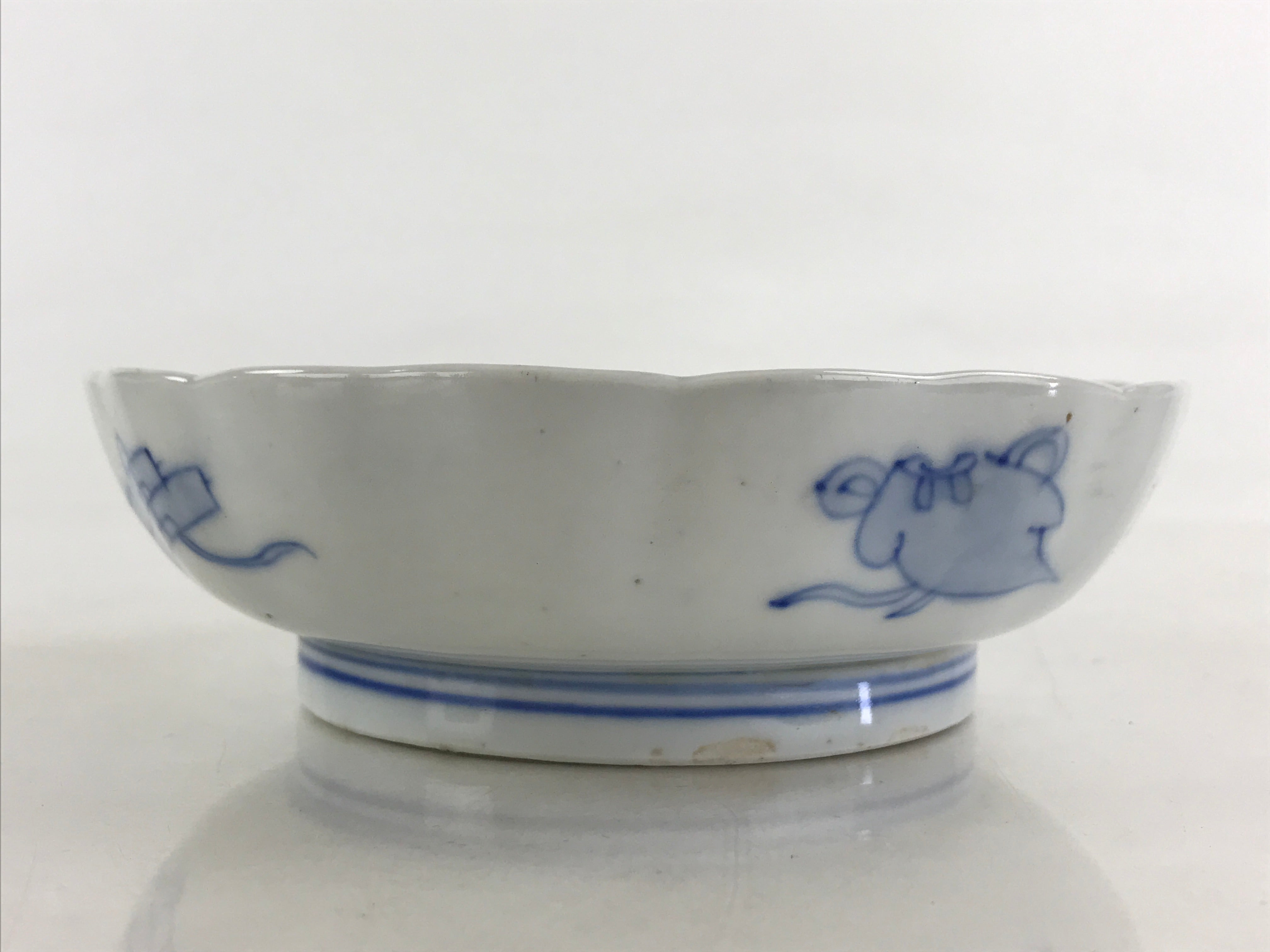 Antique Japanese Koimari Bowl Blue Sometsuke Floral Pattern Shishi Lion PY337