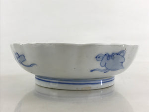 Antique Japanese Koimari Bowl Blue Sometsuke Floral Pattern Shishi Lion PY337