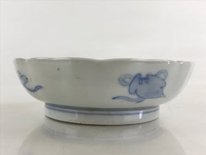 Antique Japanese Koimari Bowl Blue Sometsuke Floral Pattern Shishi Lion PY340