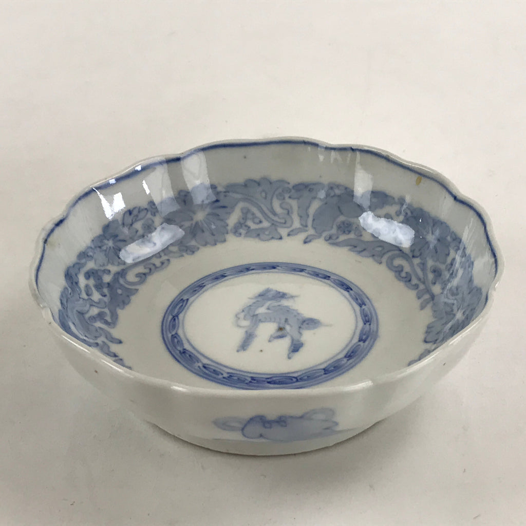 Antique Japanese Koimari Bowl Blue Sometsuke Floral Pattern Shishi Lion PY340