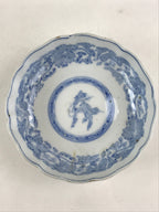 Antique Japanese Koimari Bowl Blue Sometsuke Floral Pattern Shishi Lion PY341