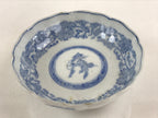 Antique Japanese Koimari Bowl Blue Sometsuke Floral Pattern Shishi Lion PY341