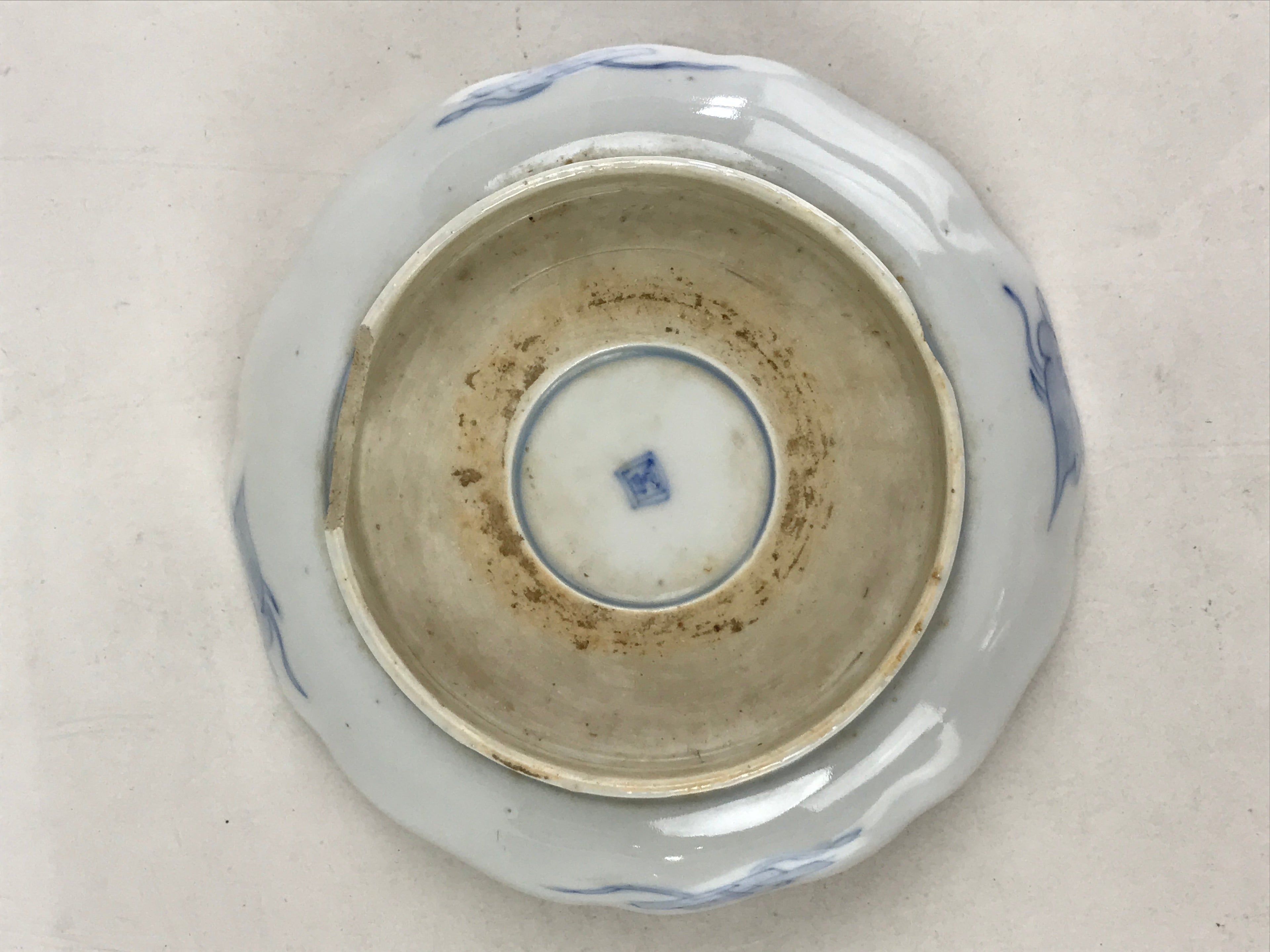 Antique Japanese Koimari Bowl Blue Sometsuke Floral Pattern Shishi Lion PY341