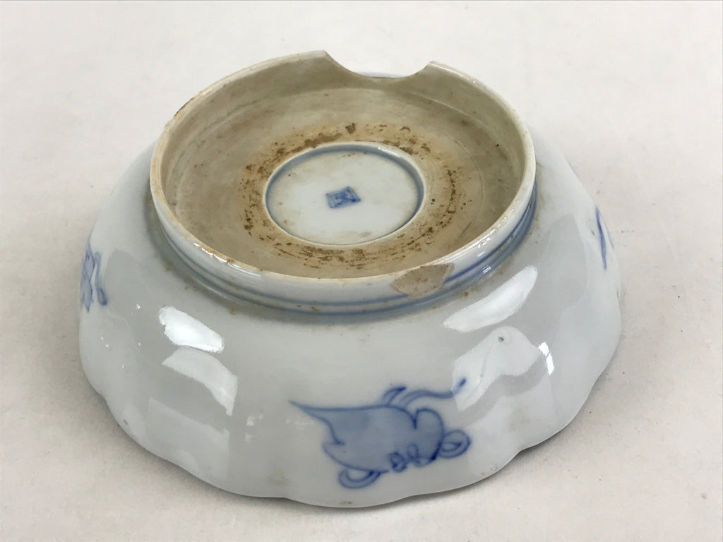 Antique Japanese Koimari Bowl Blue Sometsuke Floral Pattern Shishi Lion PY341
