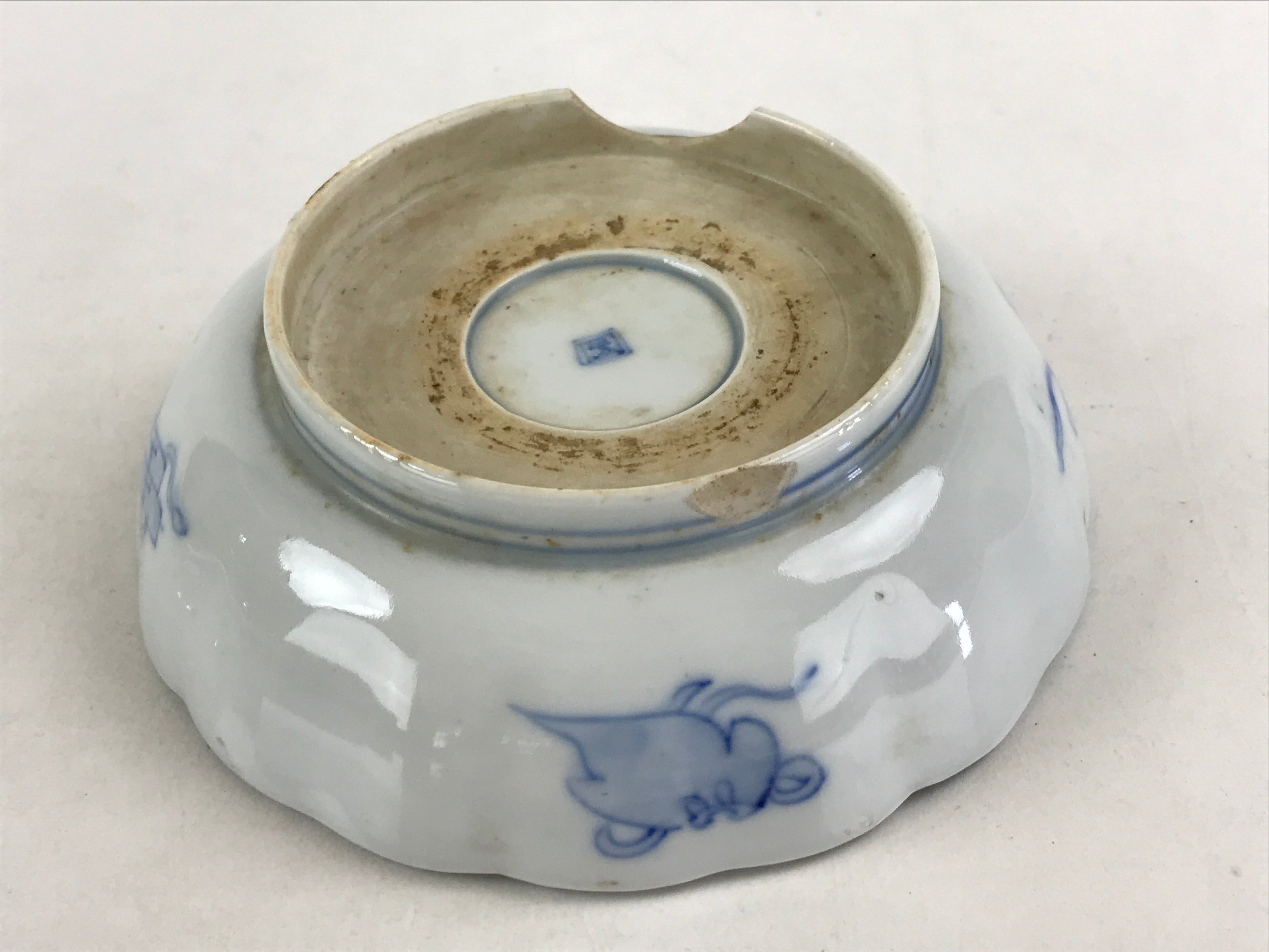 Antique Japanese Koimari Bowl Blue Sometsuke Floral Pattern Shishi Lion PY341