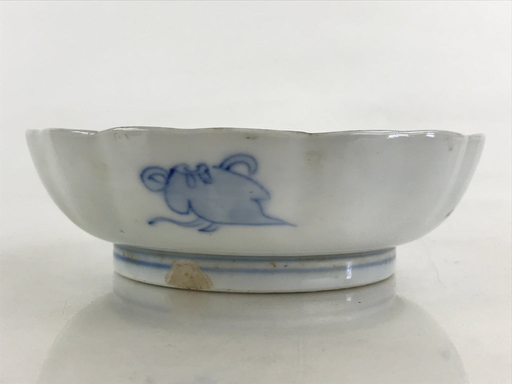 Antique Japanese Koimari Bowl Blue Sometsuke Floral Pattern Shishi Lion PY341