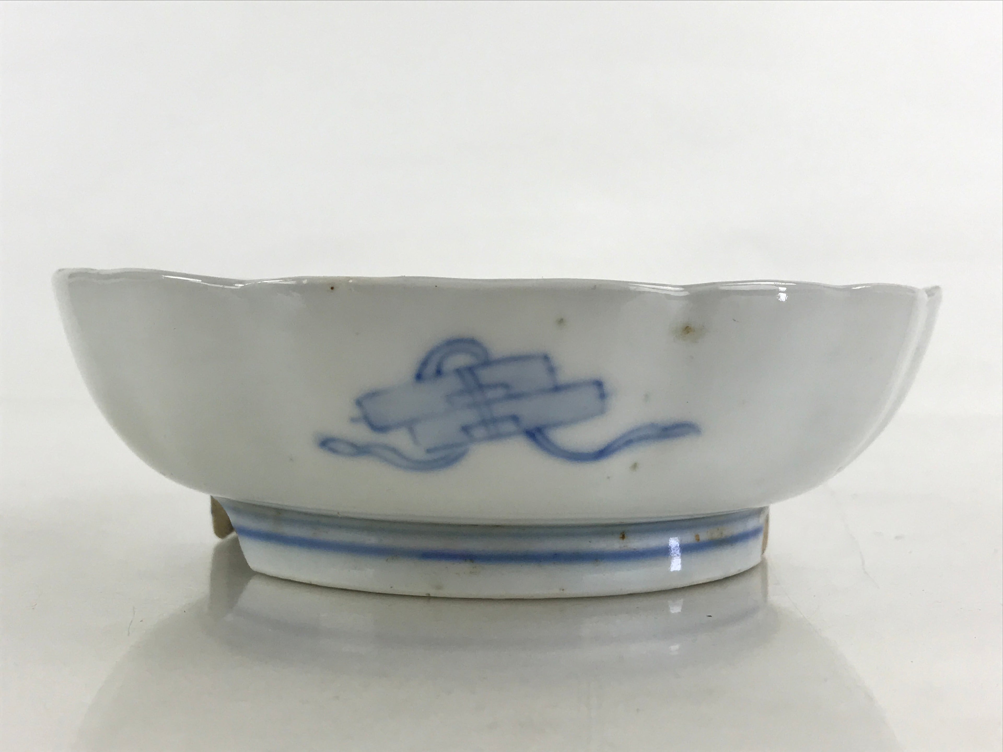 Antique Japanese Koimari Bowl Blue Sometsuke Floral Pattern Shishi Lion PY341