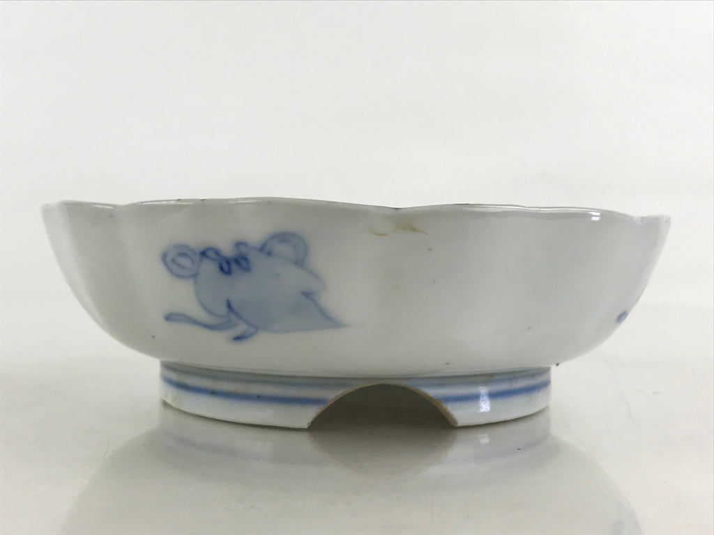 Antique Japanese Koimari Bowl Blue Sometsuke Floral Pattern Shishi Lion PY341