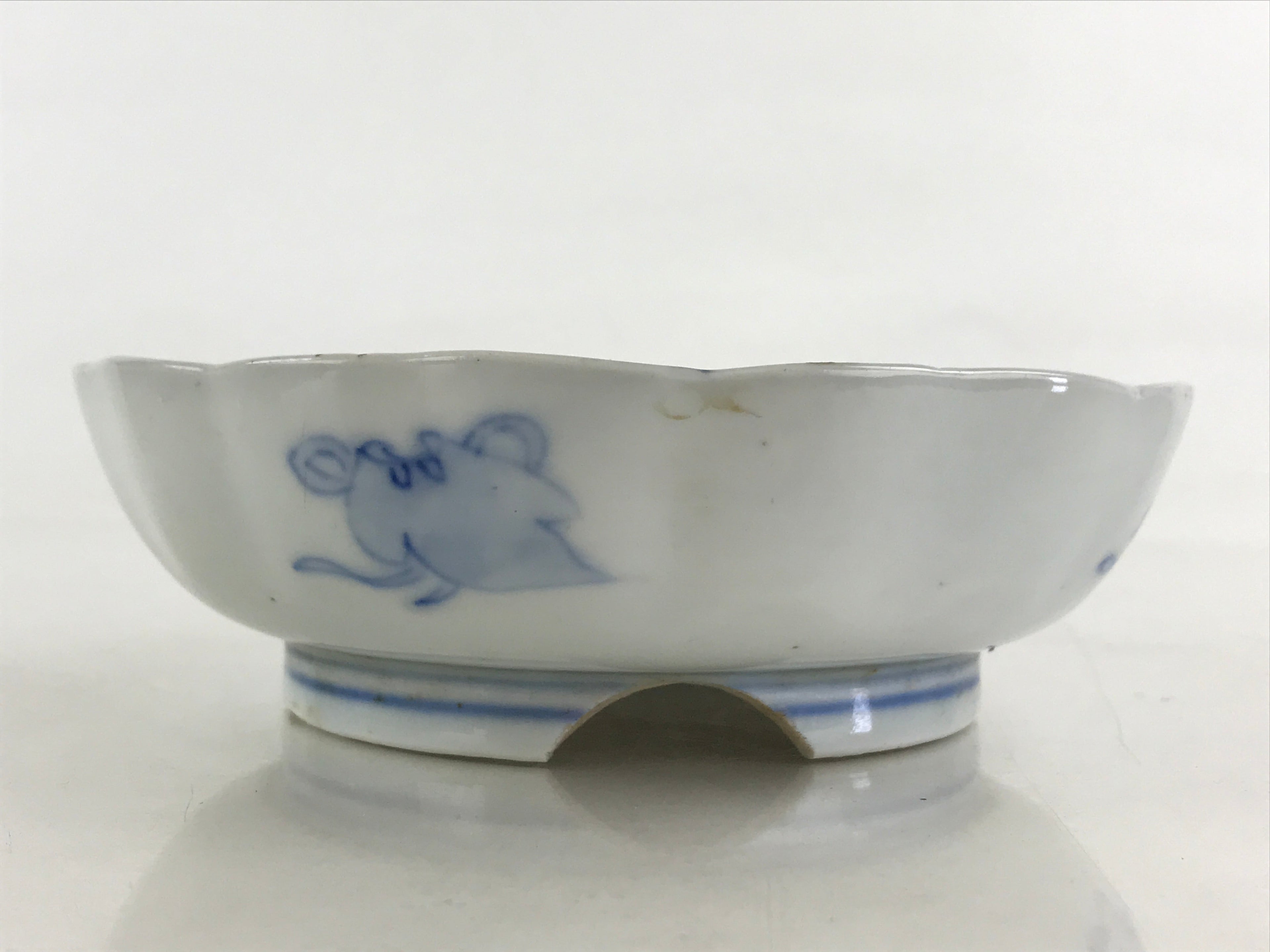 Antique Japanese Koimari Bowl Blue Sometsuke Floral Pattern Shishi Lion PY341