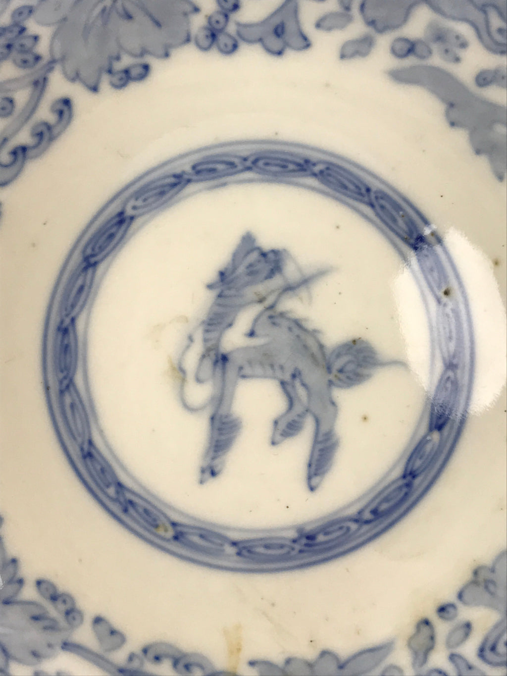 Antique Japanese Koimari Bowl Blue Sometsuke Floral Pattern Shishi Lion PY341
