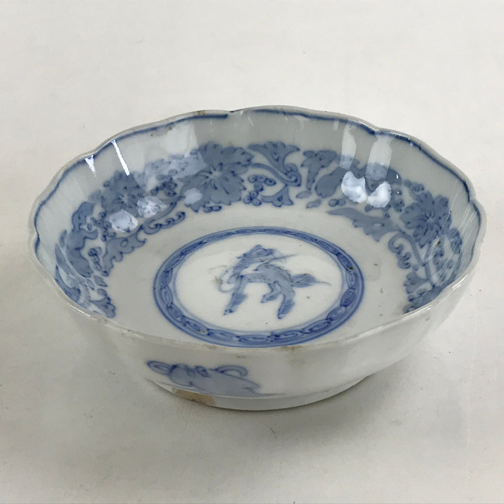 Antique Japanese Koimari Bowl Blue Sometsuke Floral Pattern Shishi Lion PY341