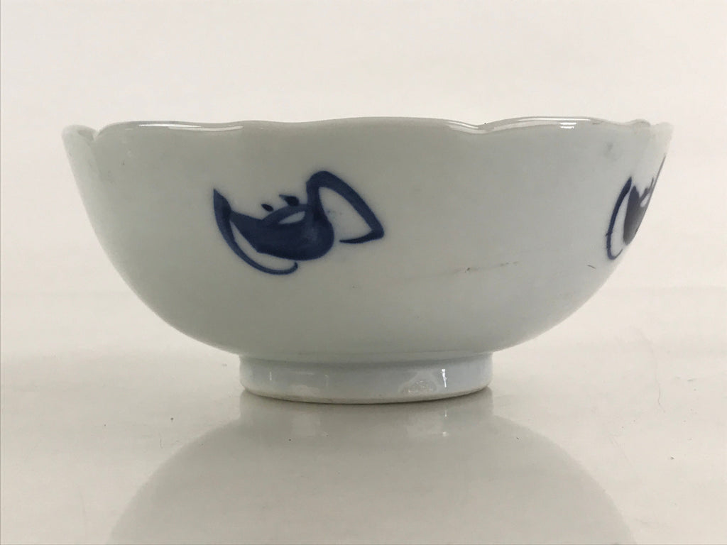 Antique Japanese Koimari Bowl Hachi Blue Sometsuke Leaves Flower Wavy Edge PY349