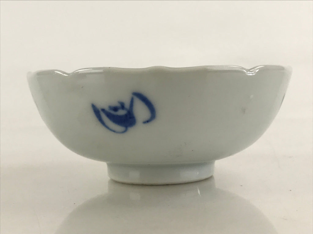 Antique Japanese Koimari Bowl Hachi Blue Sometsuke Leaves Flower Wavy Edge PY350
