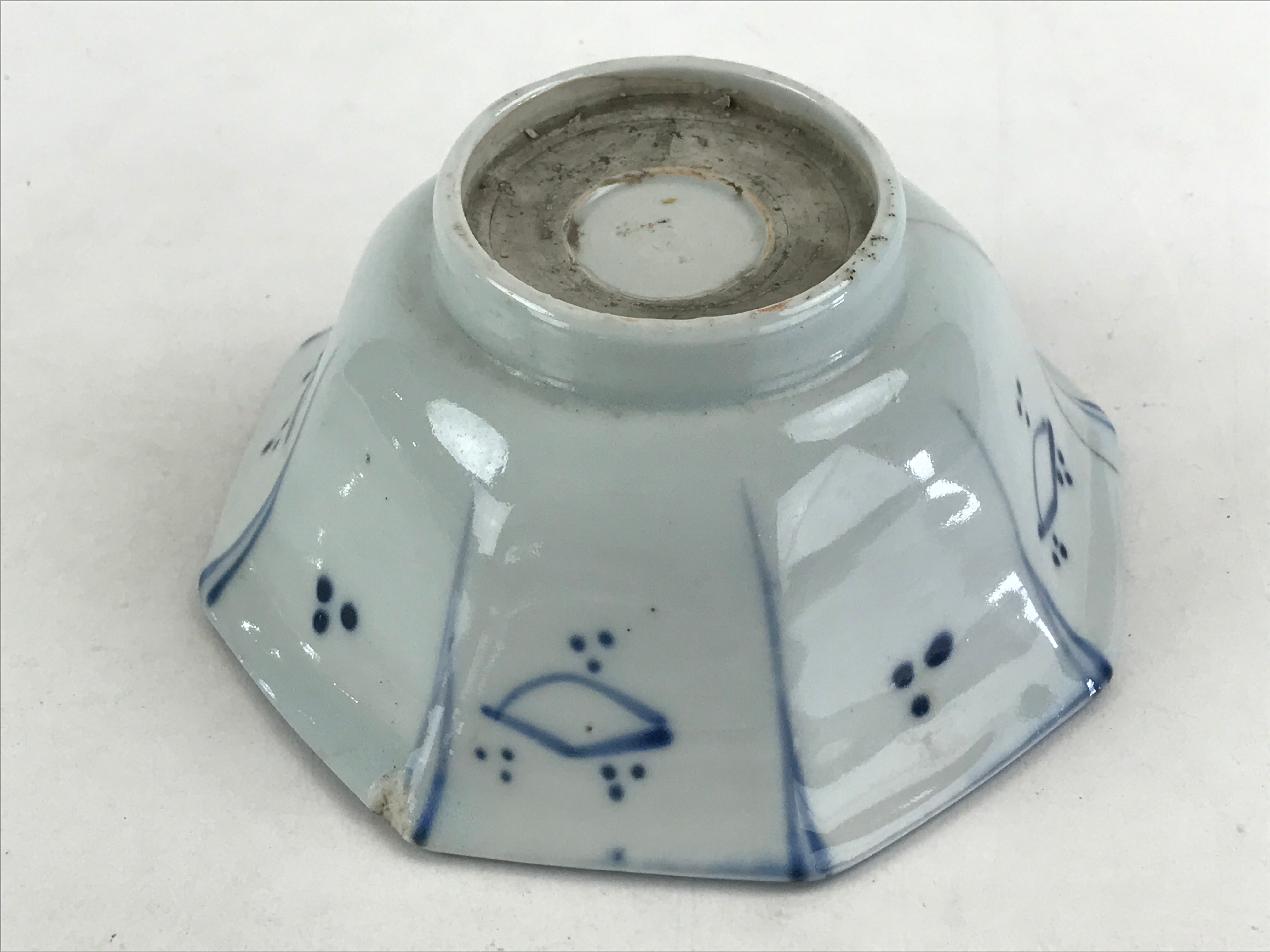 Antique Japanese Koimari Bowl Hachi Blue Sometsuke White Paint Flower Bird PY348