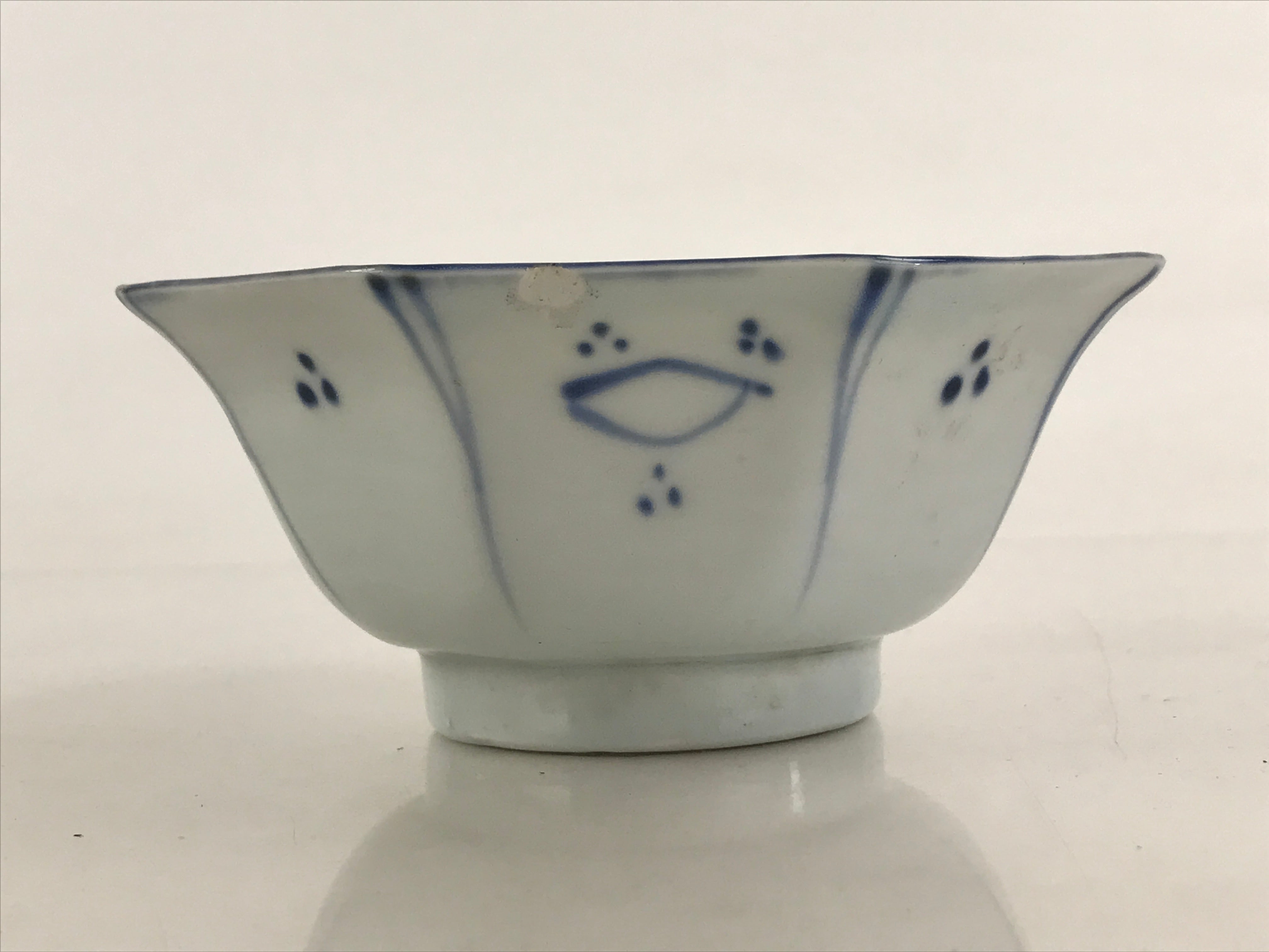 Antique Japanese Koimari Bowl Hachi Blue Sometsuke White Paint Flower Bird PY348