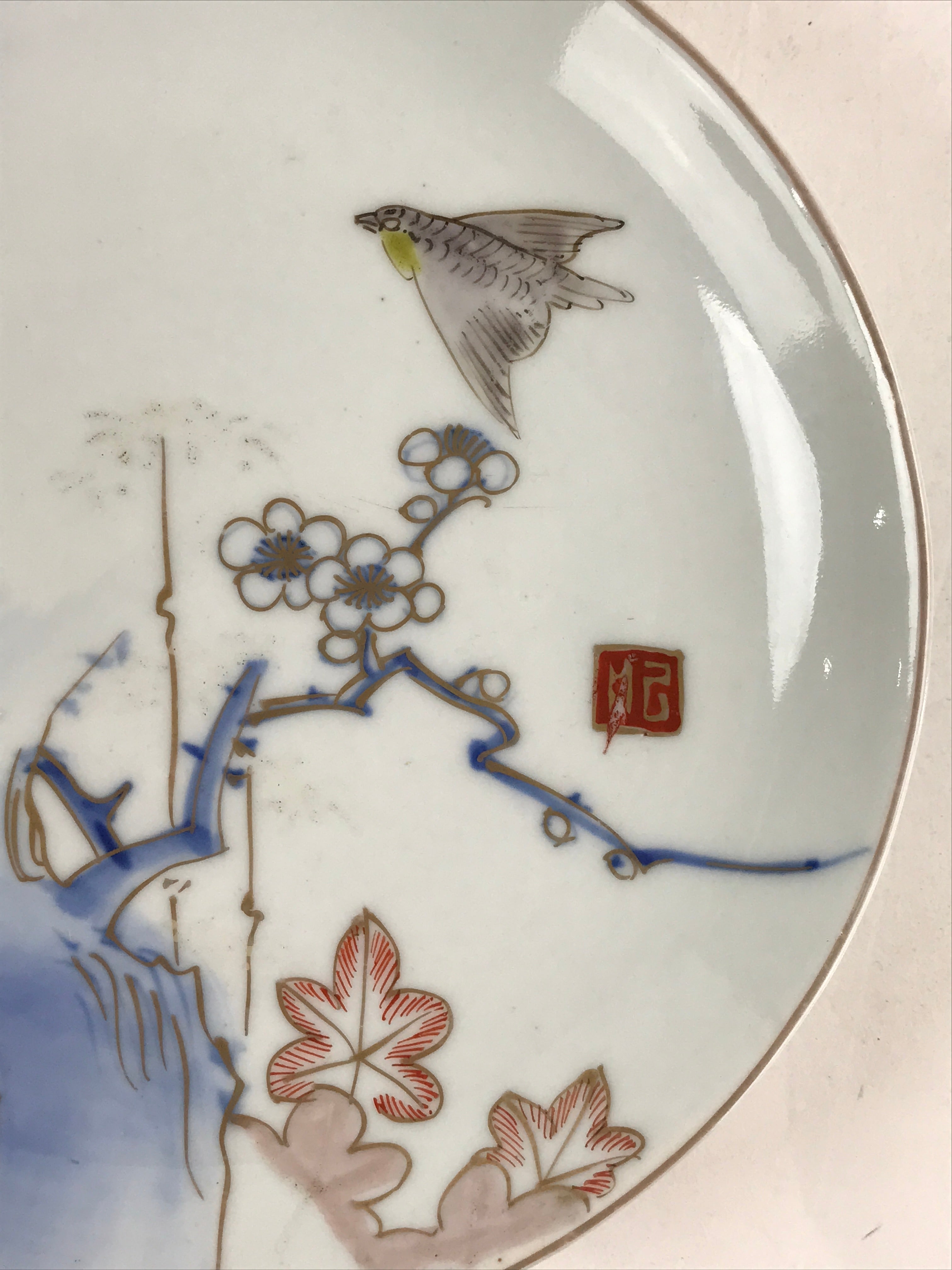 Antique Japanese Koimari Imari Plate Plum Blossom Nightingale Kozara Gold P359