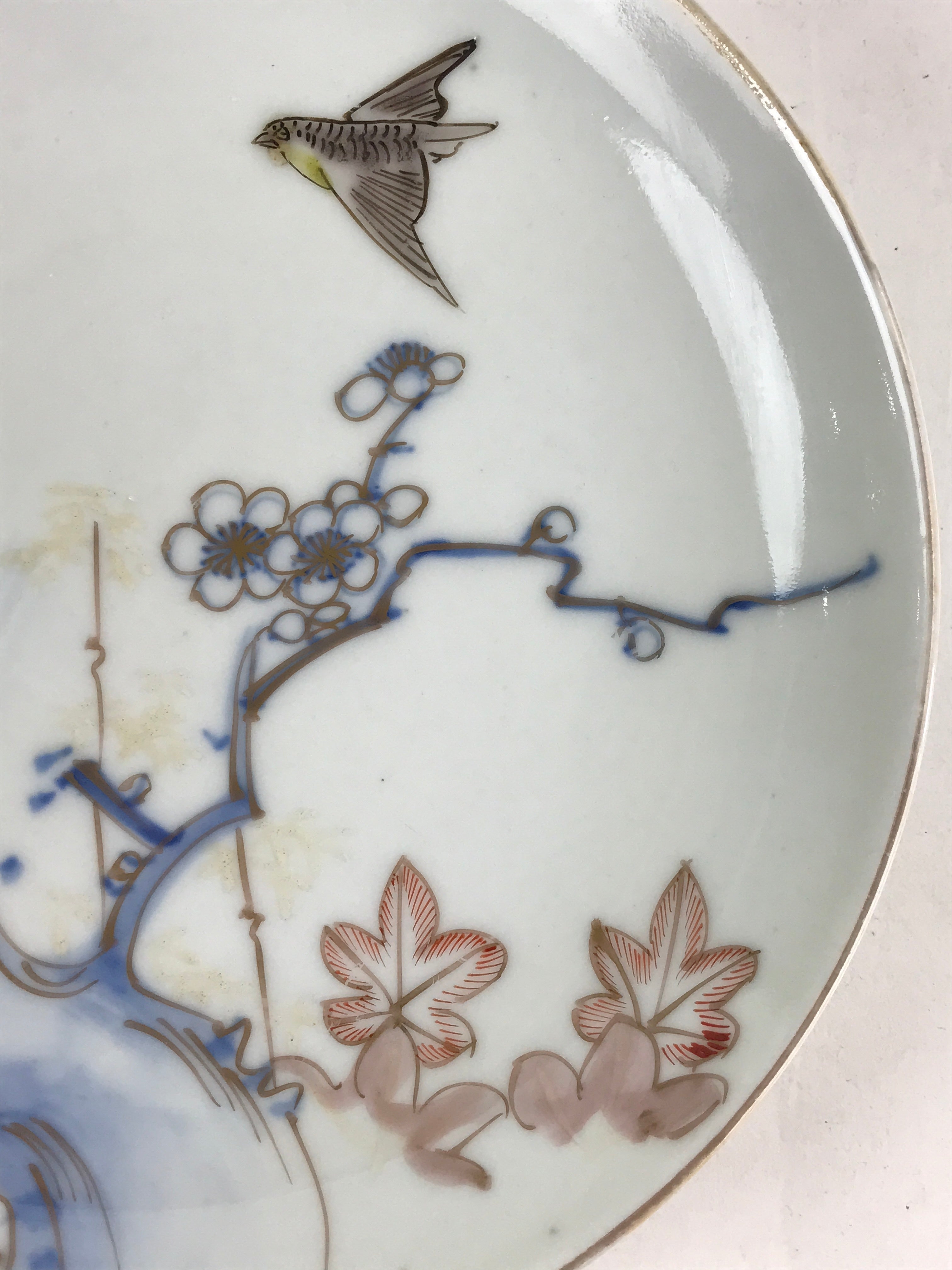 Antique Japanese Koimari Imari Plate Plum Blossom Nightingale Kozara Gold P366