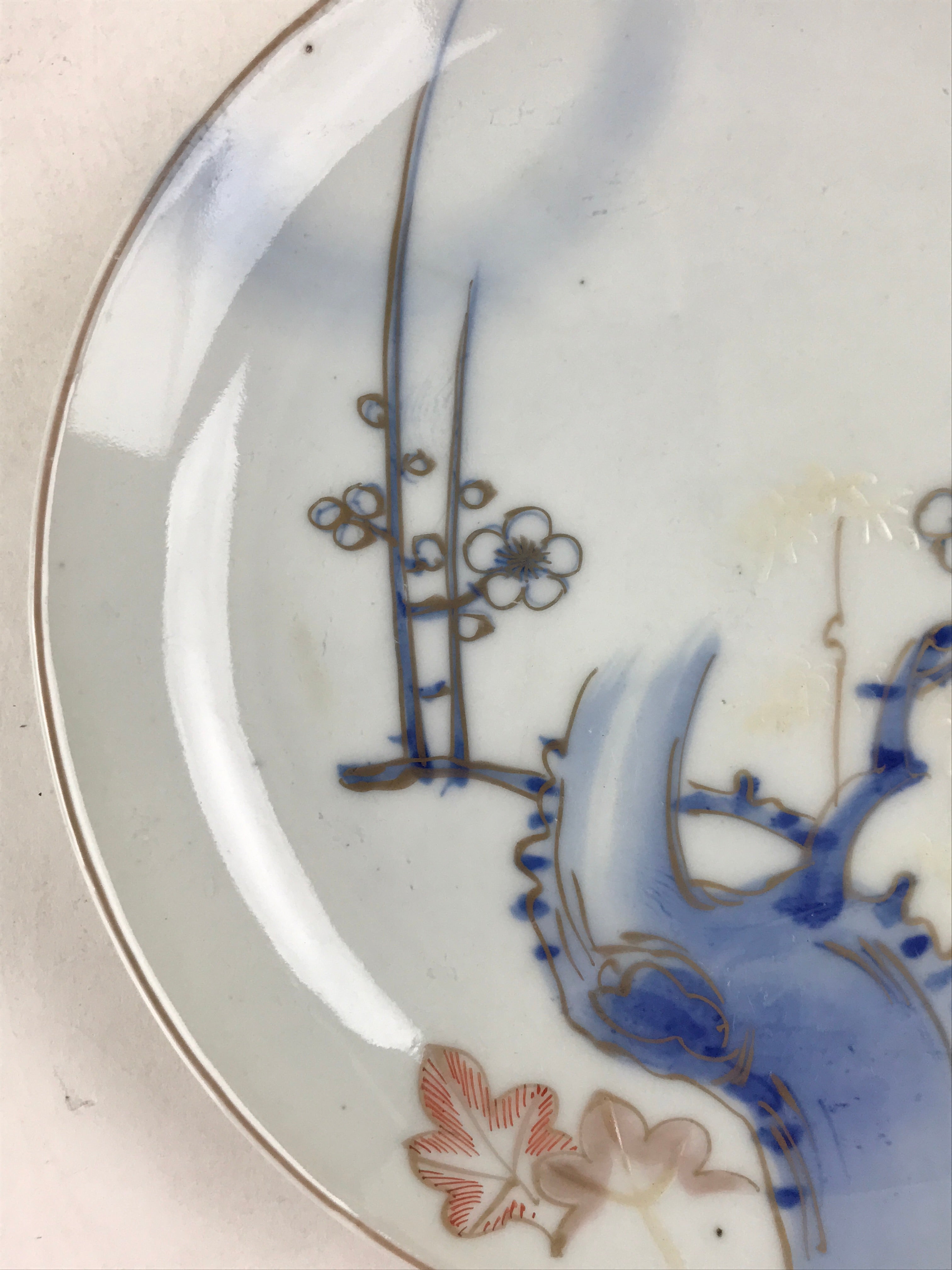 Antique Japanese Koimari Imari Plate Plum Blossom Nightingale Kozara Gold PY352