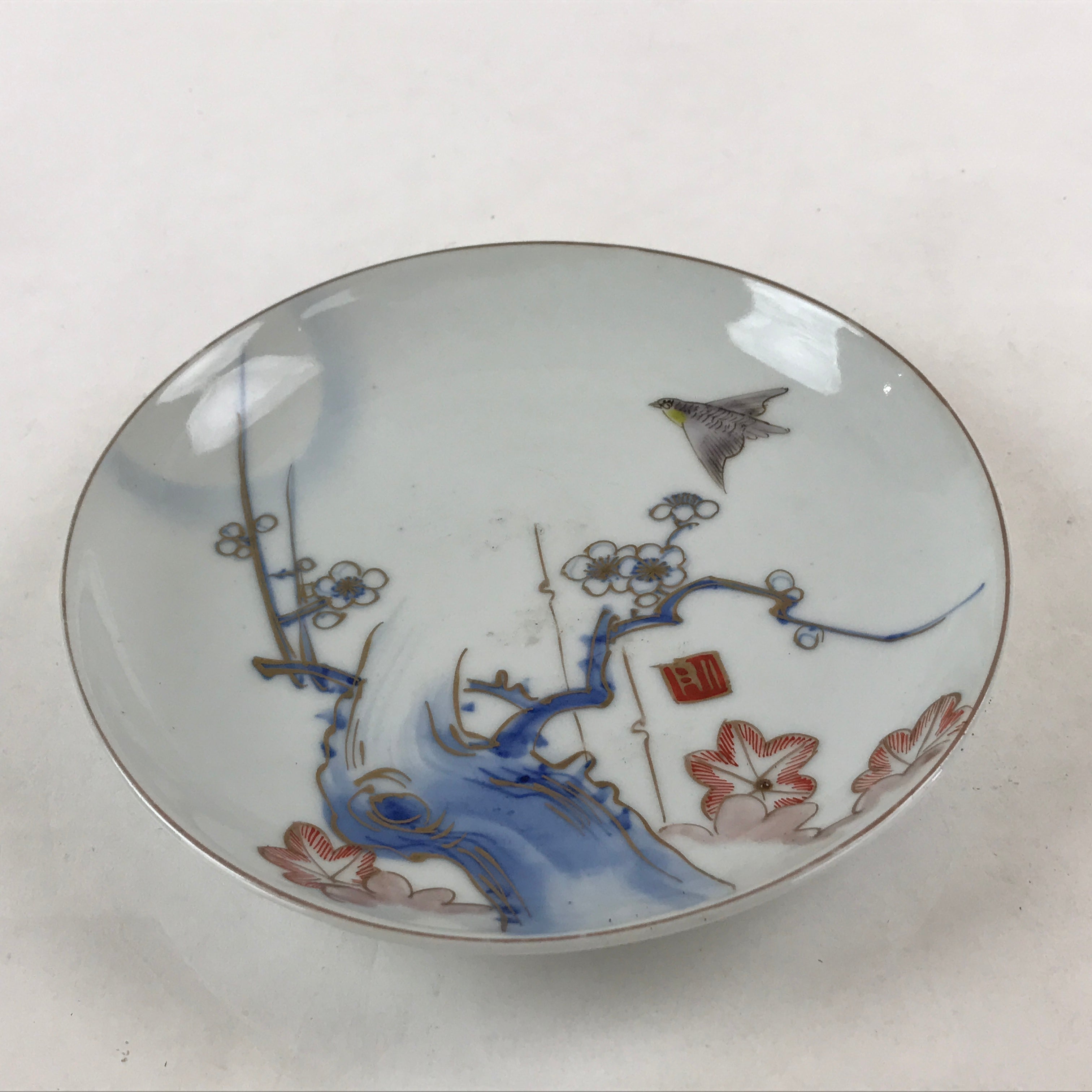 Antique Japanese Koimari Imari Plate Plum Blossom Nightingale Kozara Gold PY353