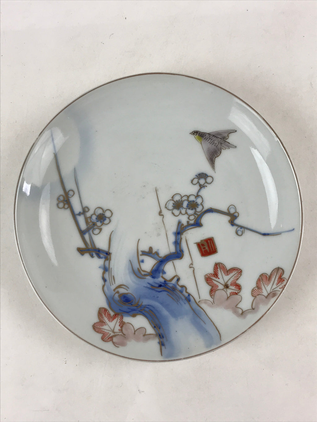 Antique Japanese Koimari Imari Plate Plum Blossom Nightingale Kozara Gold PY353